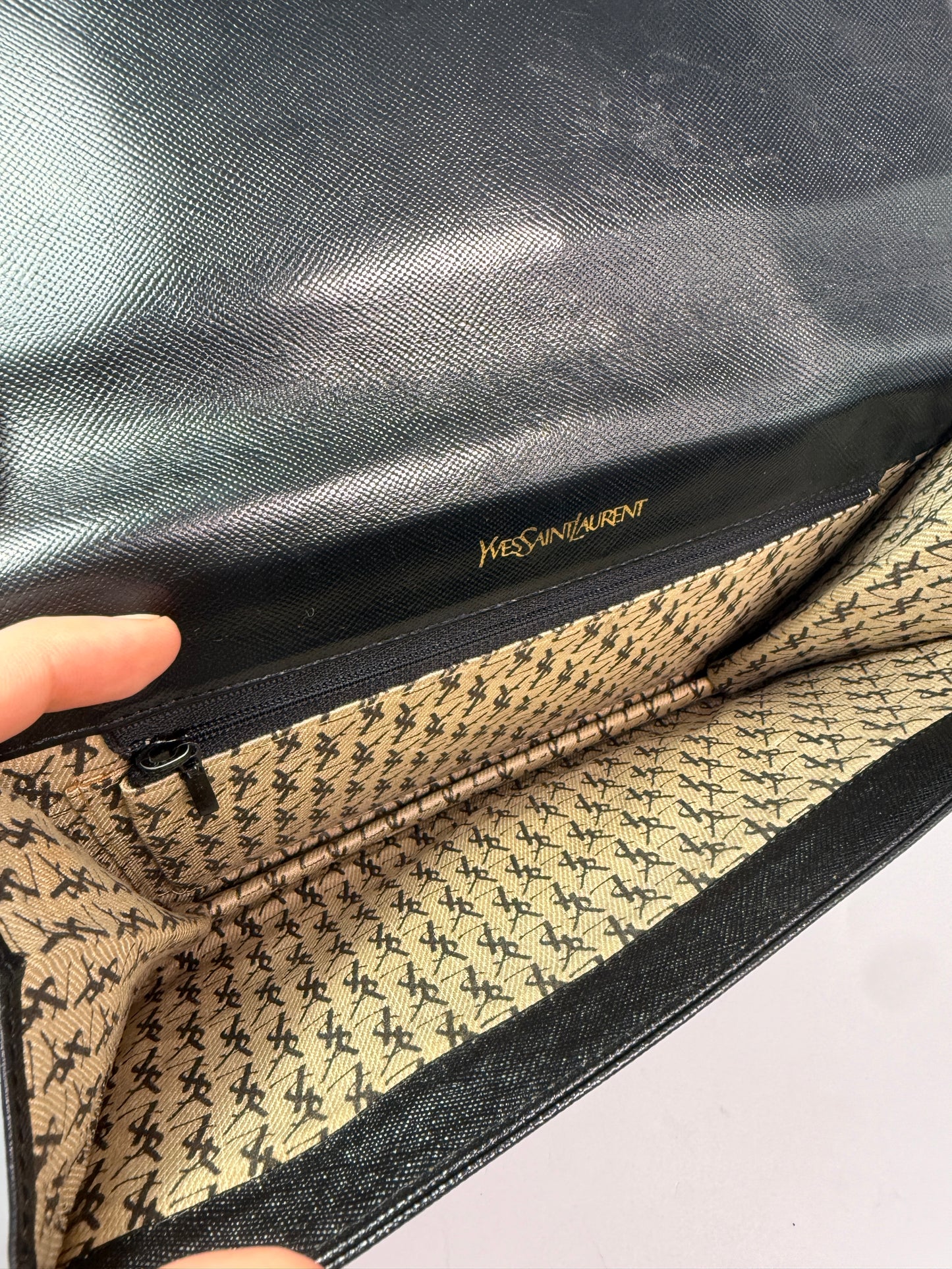 Yves Saint Laurent Black Grained Leather Envelope Clutch