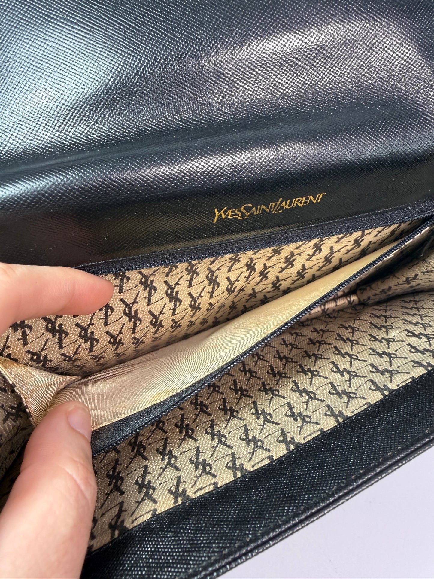 Yves Saint Laurent Black Grained Leather Envelope Clutch