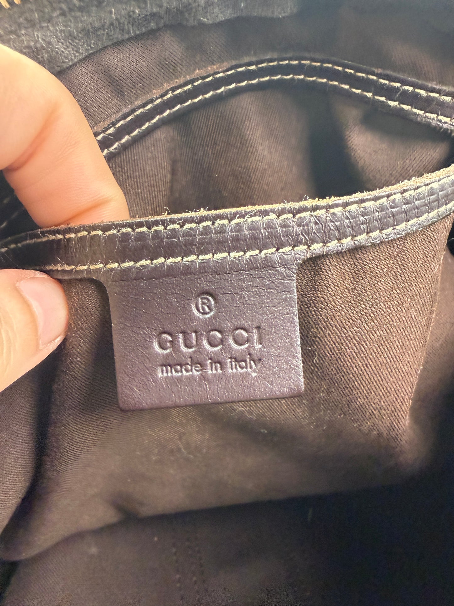 Gucci Supreme Coated Canvas Beige Striped Joy Boston Bag 33 cm