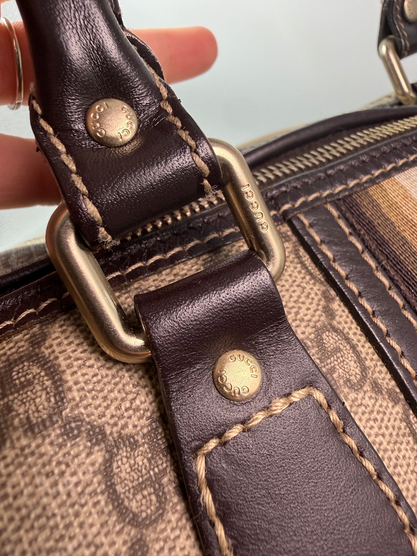 Gucci Supreme Coated Canvas Beige Striped Joy Boston Bag 33 cm