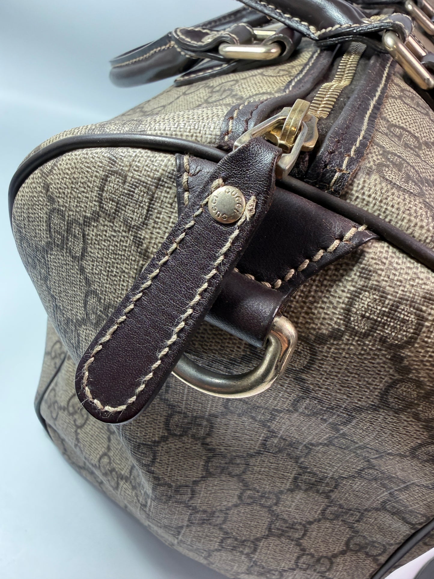 Gucci Supreme Coated Canvas Beige Striped Joy Boston Bag 33 cm