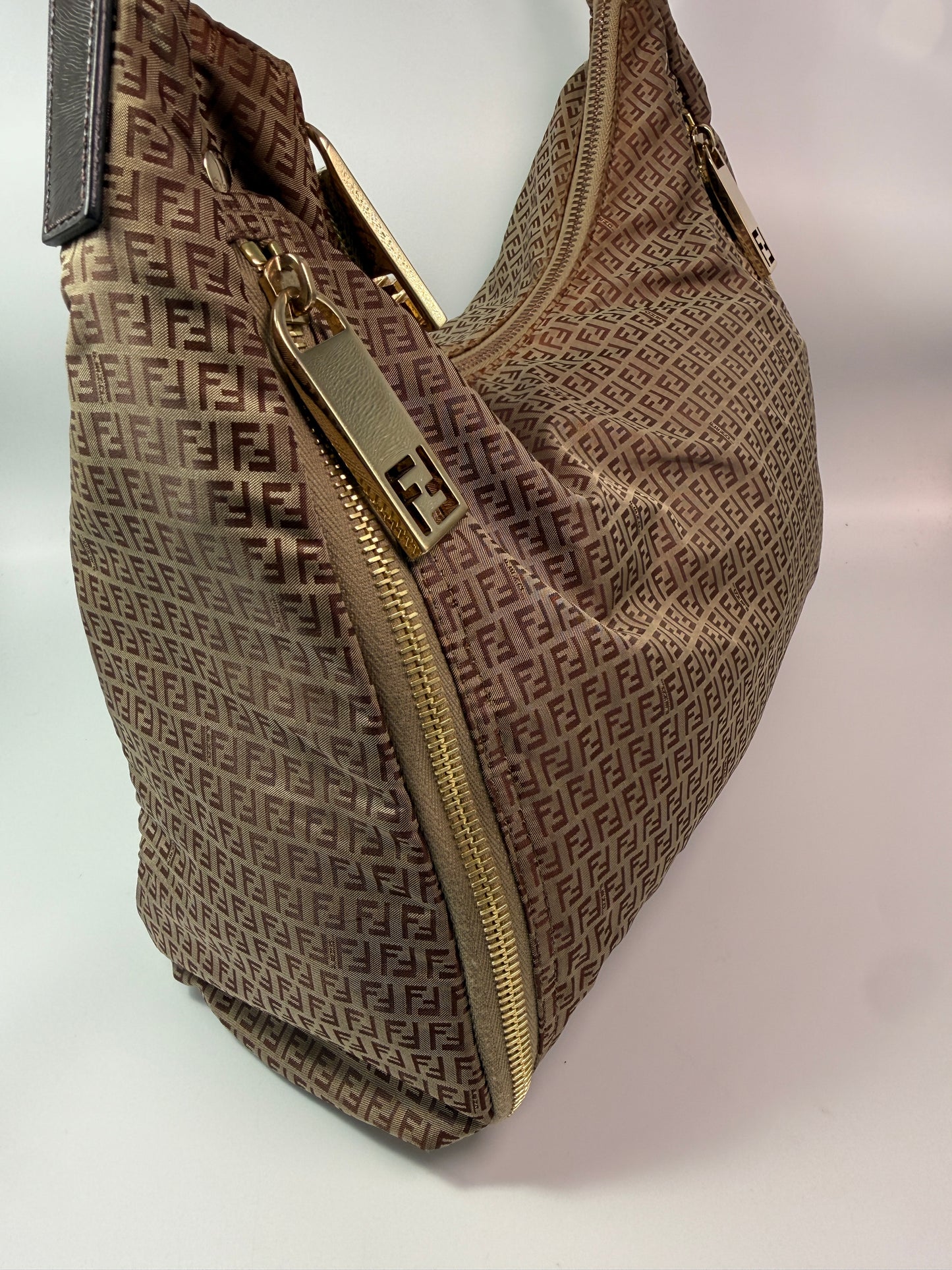 Fendi Mini Zucca Nylon Hobo Style Shoulder Bag