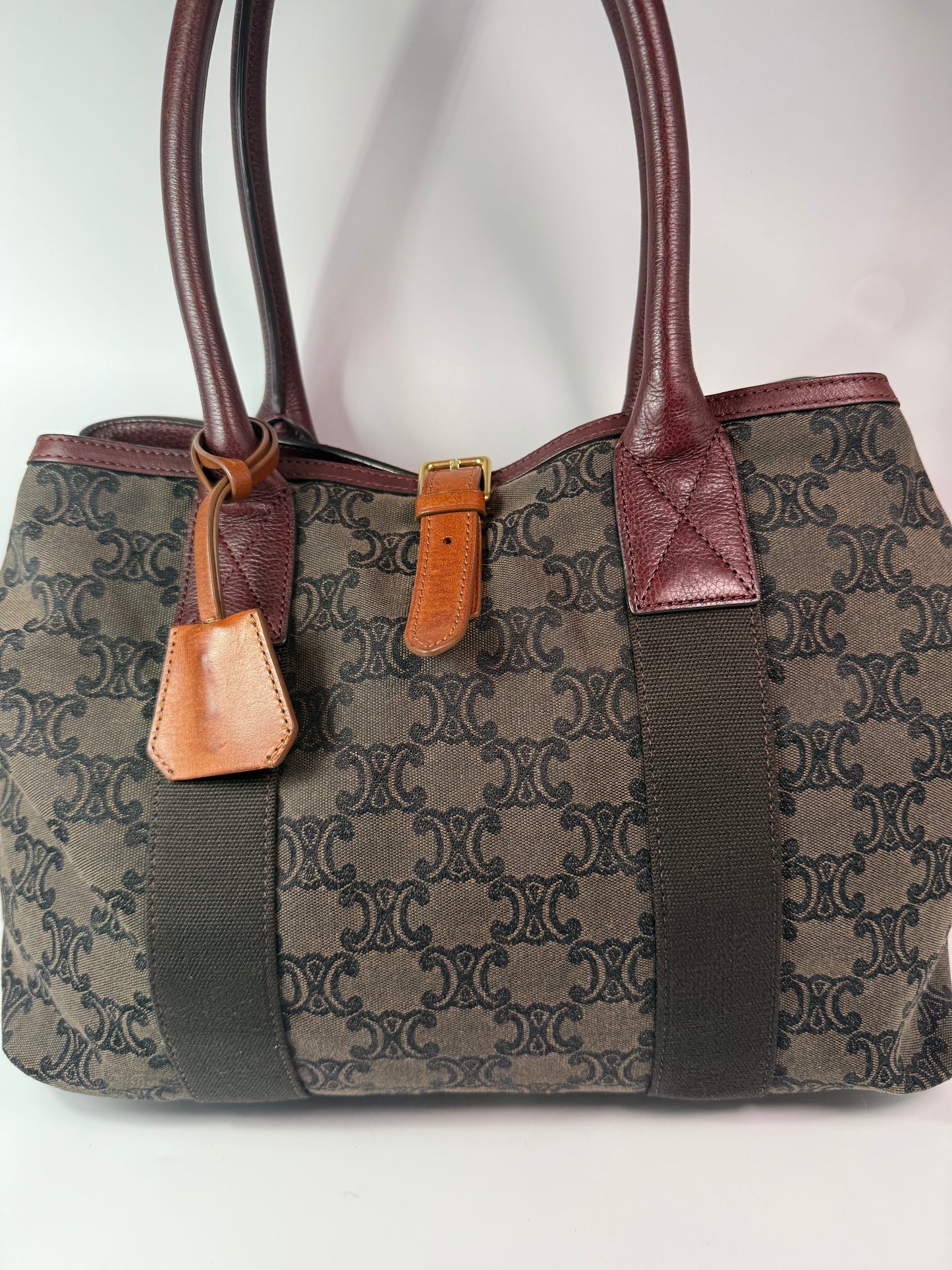 Celine Macadame Brown Canvas Tote Shoulder Bag