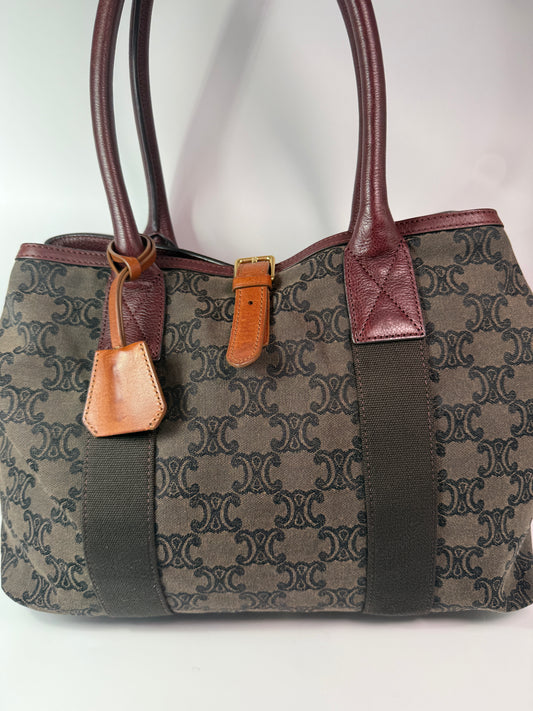 Celine Macadame Brown Canvas Tote Shoulder Bag