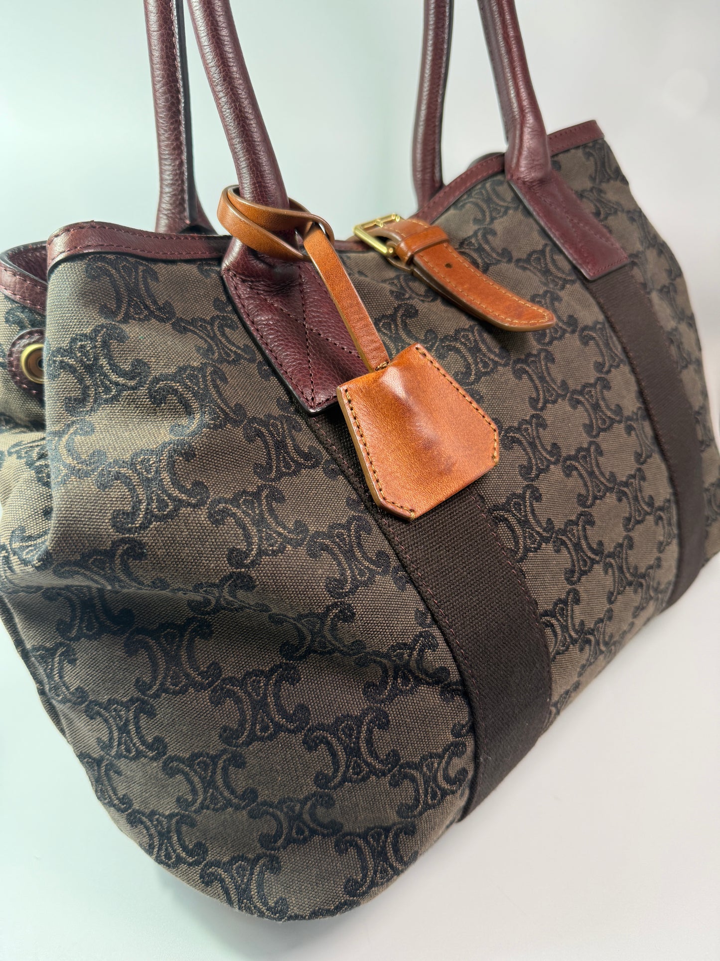 Celine Macadame Brown Canvas Tote Shoulder Bag