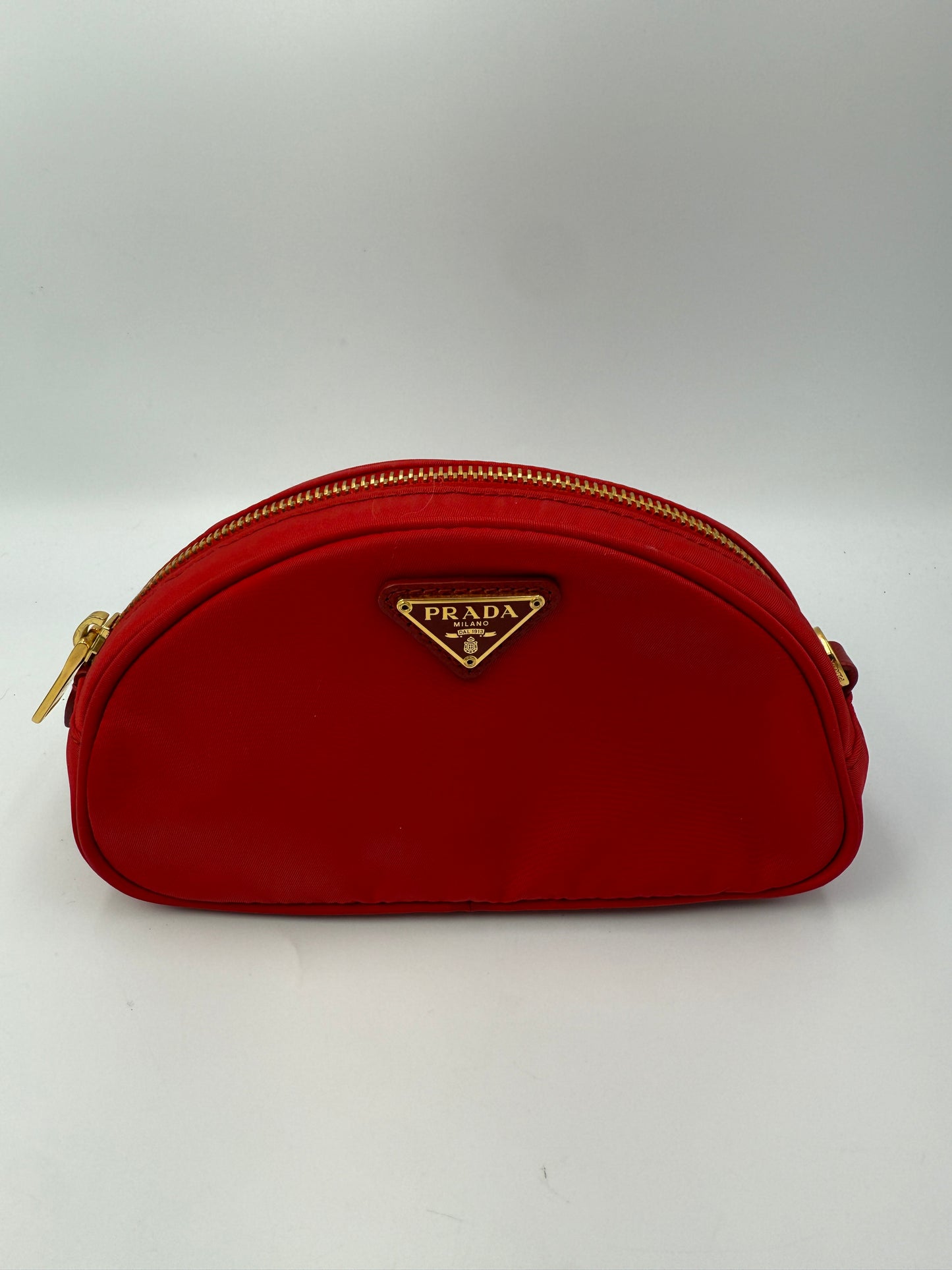 Prada Red Tessuto Nylon Crescent Cosmetics Pouch