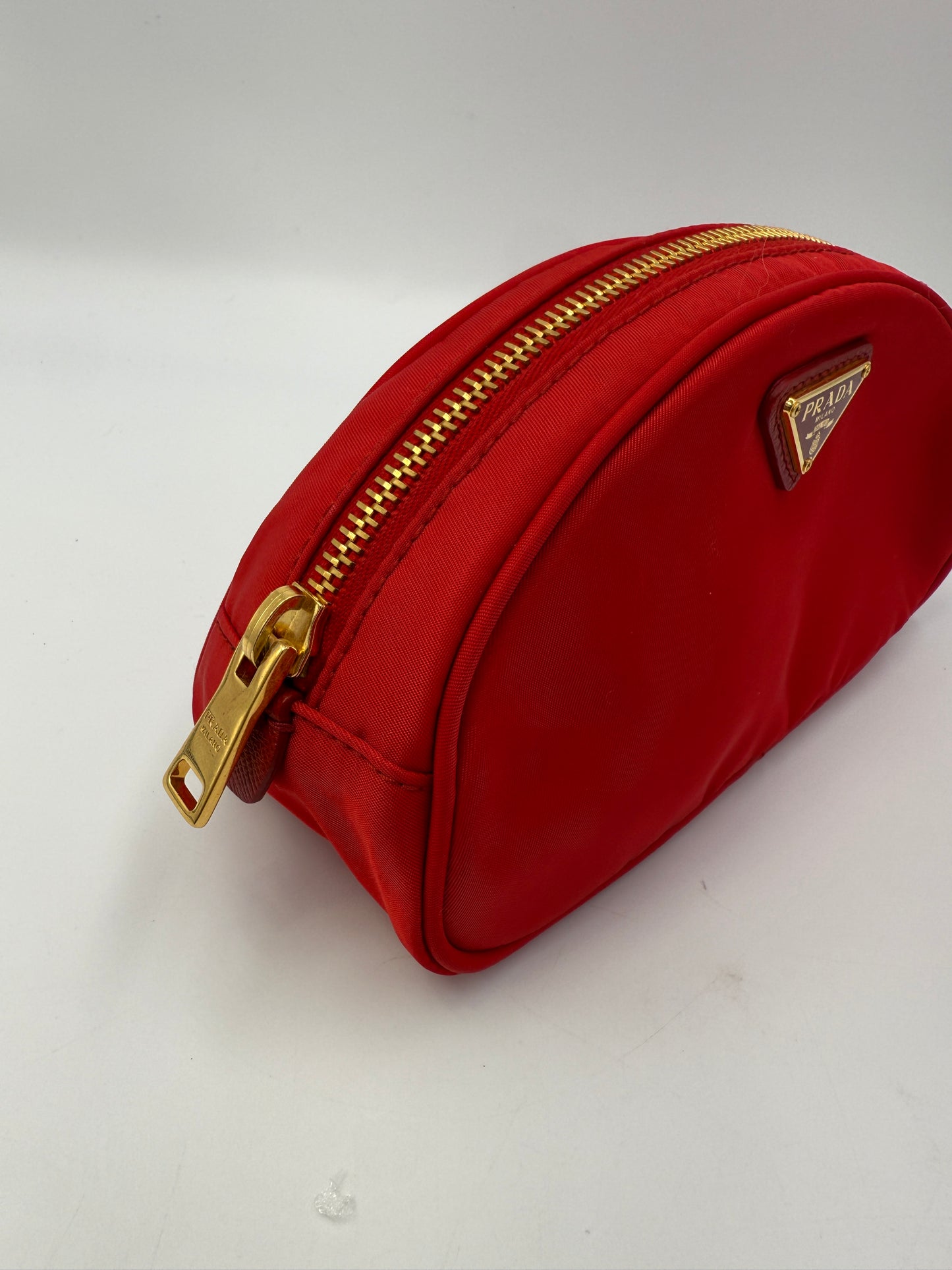 Prada Red Tessuto Nylon Crescent Cosmetics Pouch