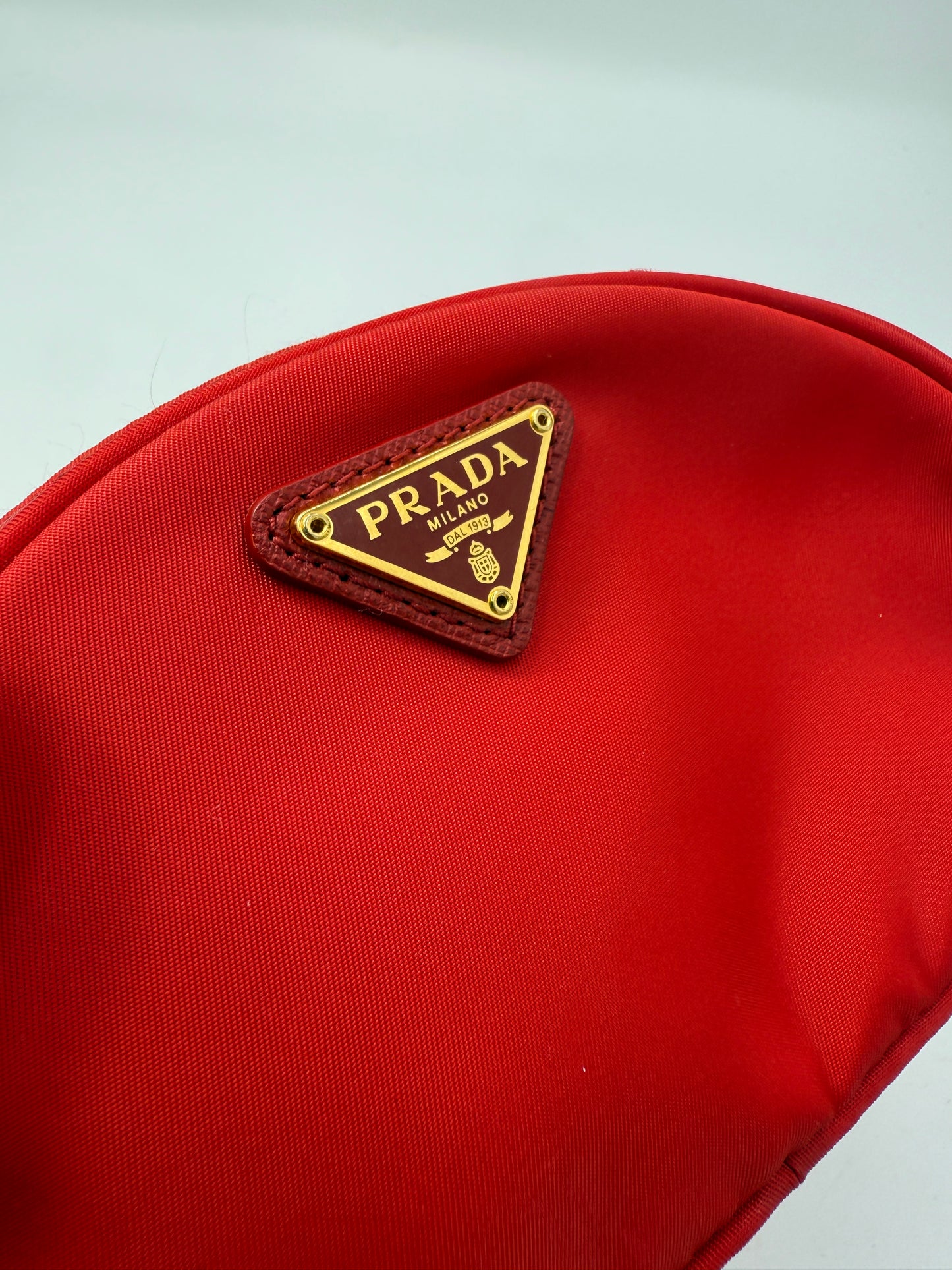 Prada Red Tessuto Nylon Crescent Cosmetics Pouch