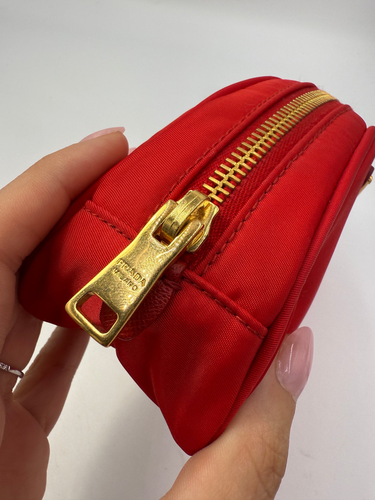 Prada Red Tessuto Nylon Crescent Cosmetics Pouch