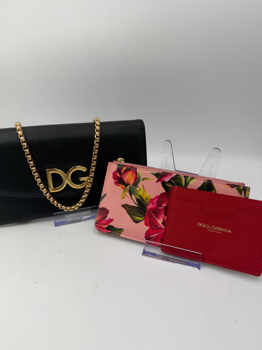 Dolce & Gabanna Black Long Wallet 3 Piece Set