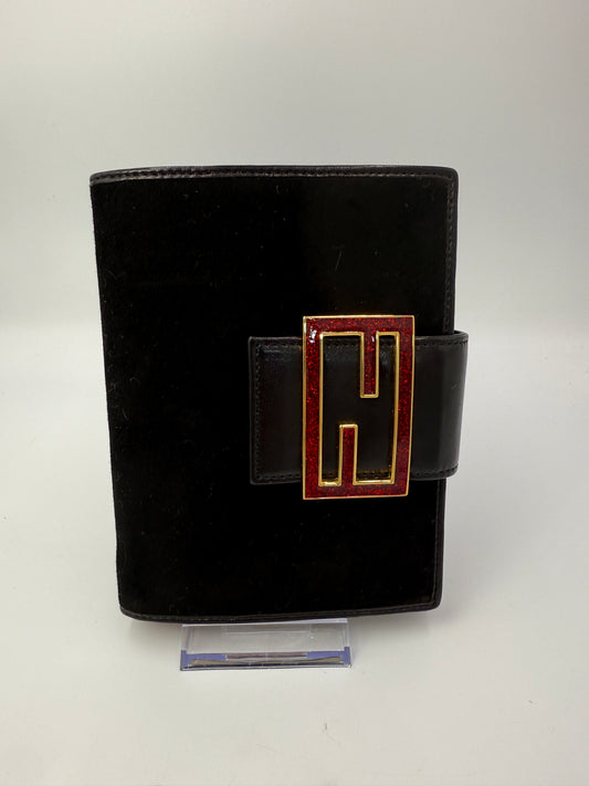 Fendi Black Suede Agenda PM Red Sparkle Baguette Hardware