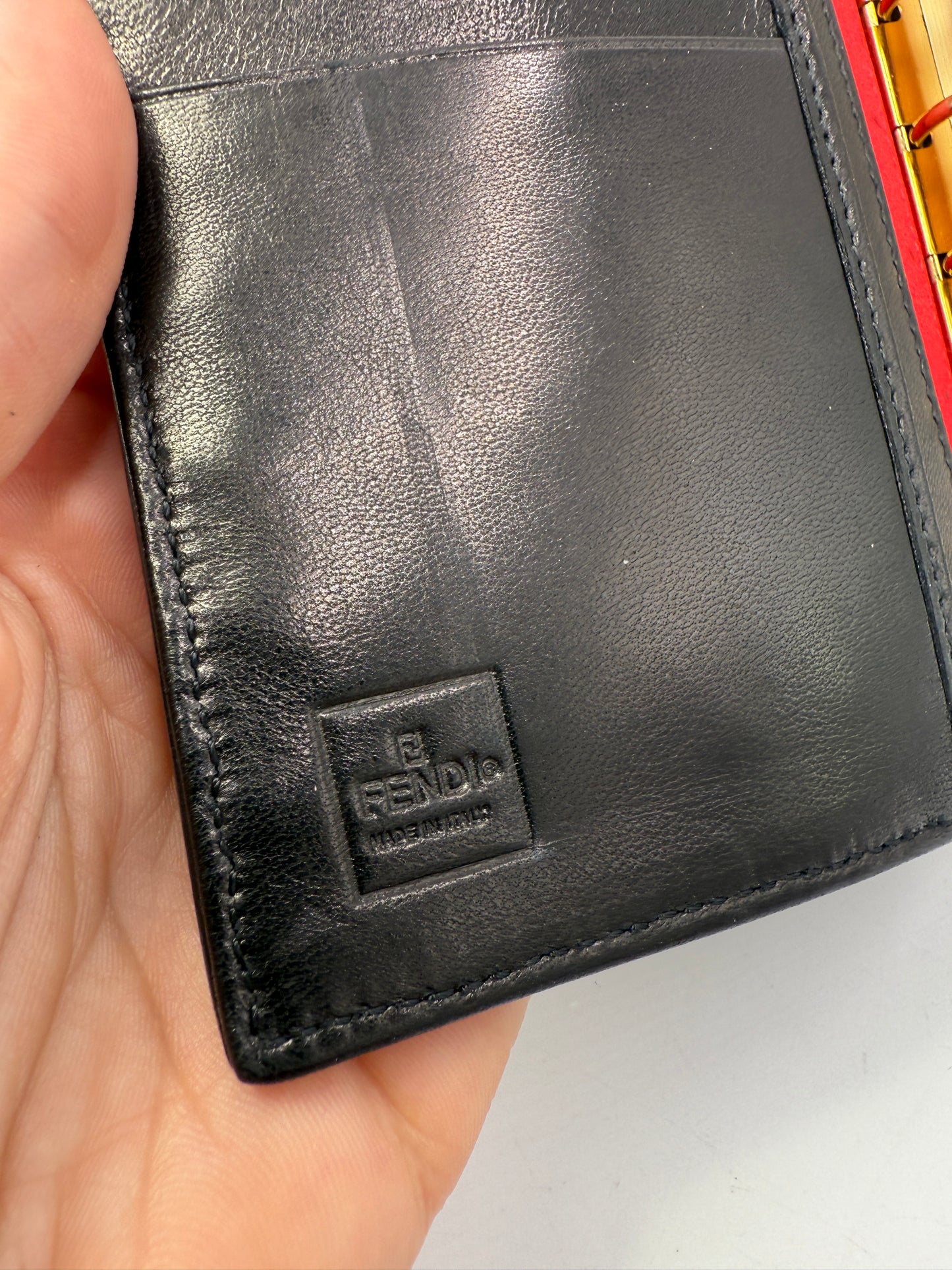 Fendi Black Suede Agenda PM Red Sparkle Baguette Hardware