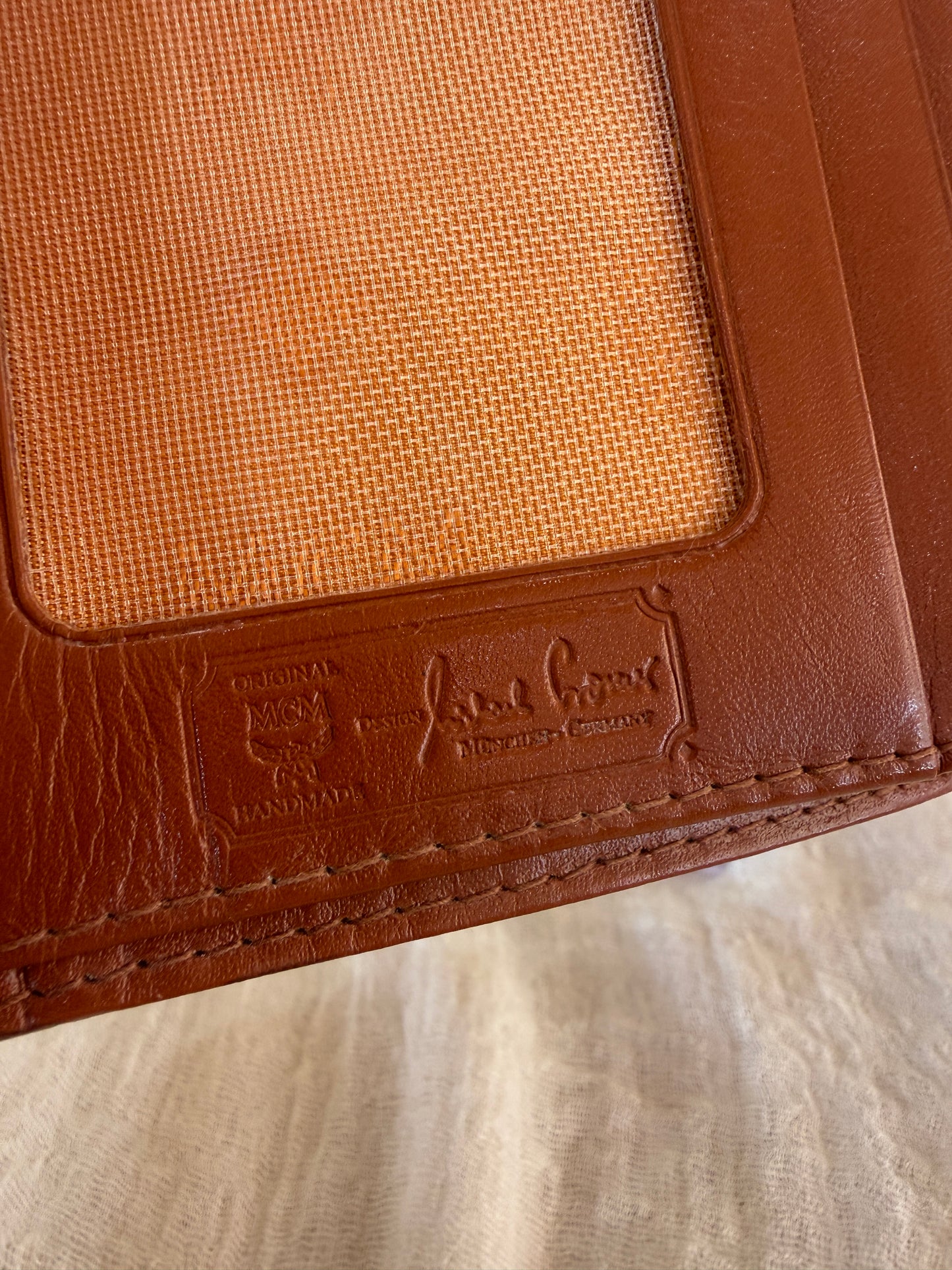 MCM Cognac Visetos Coated Canvas Compact Pocket Organizer