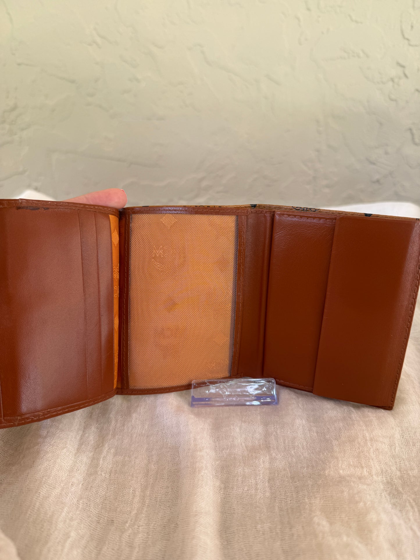MCM Cognac Visetos Coated Canvas Compact Pocket Organizer