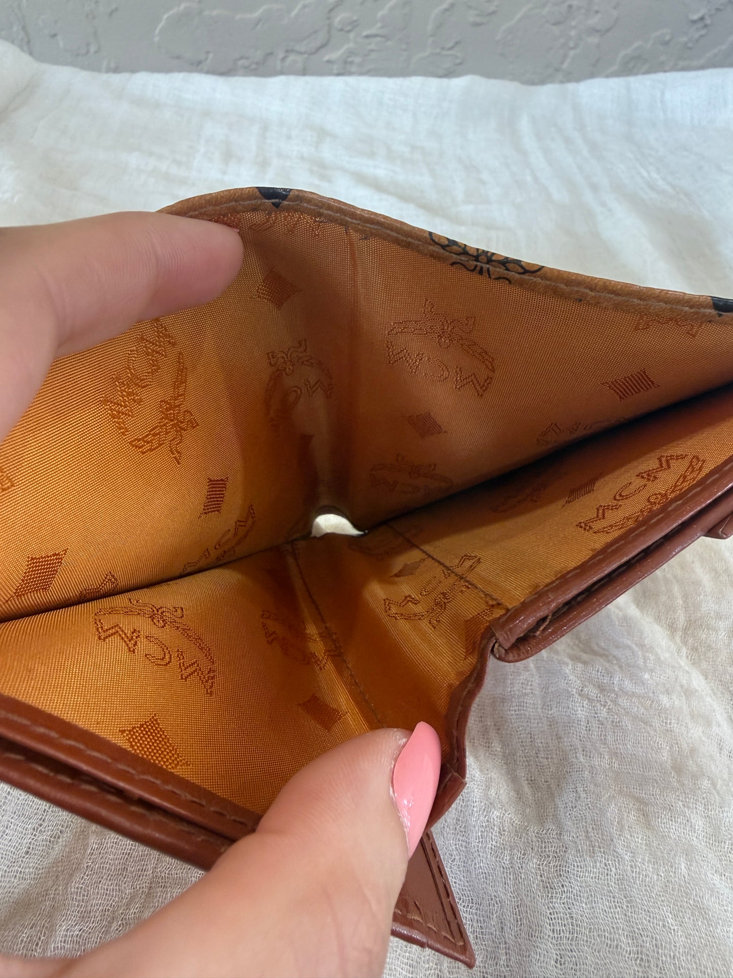 MCM Cognac Visetos Coated Canvas Compact Pocket Organizer