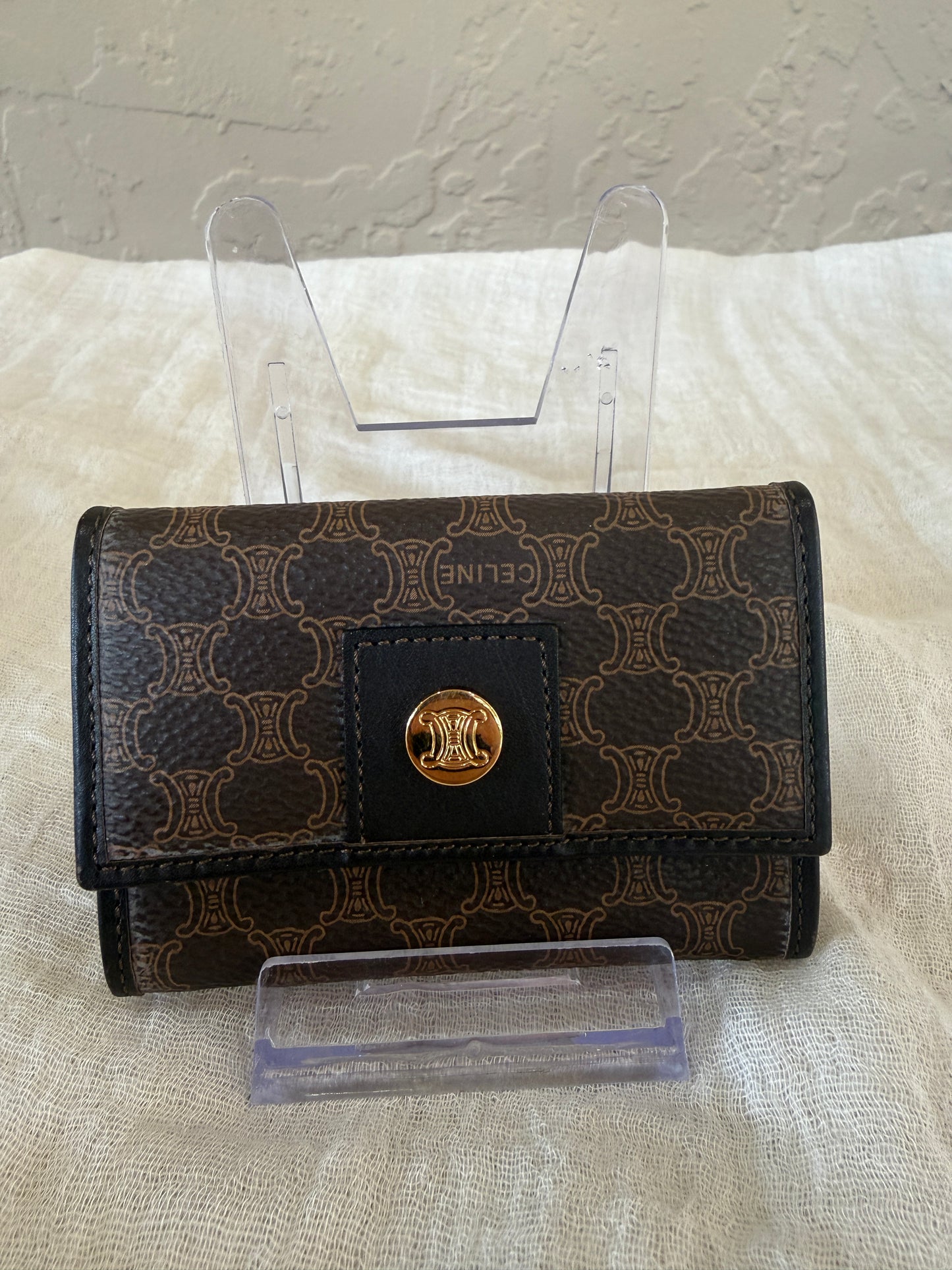 Celine Macadam Triomphe Coated Canvas Compact Wallet Card Holder