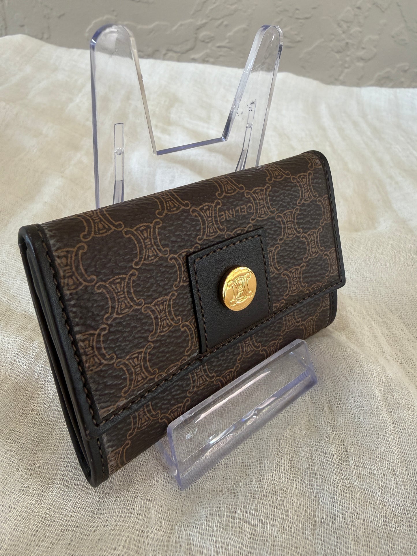 Celine Macadam Triomphe Coated Canvas Compact Wallet Card Holder