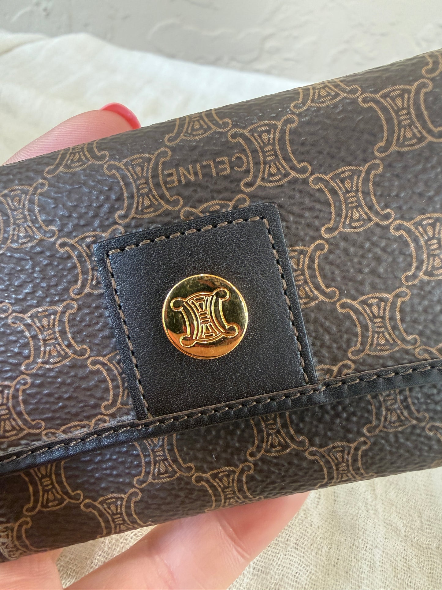 Celine Macadam Triomphe Coated Canvas Compact Wallet Card Holder