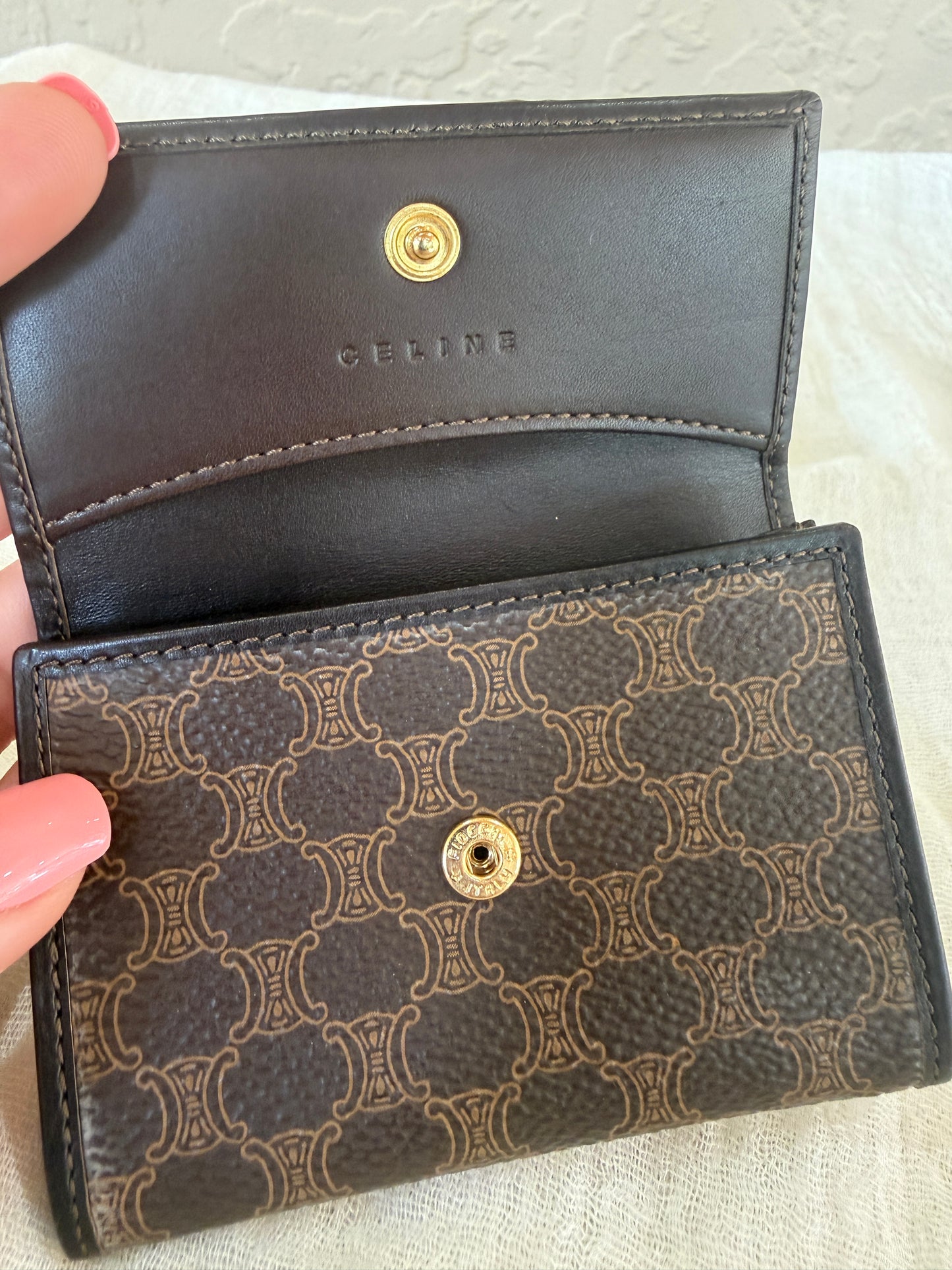 Celine Macadam Triomphe Coated Canvas Compact Wallet Card Holder
