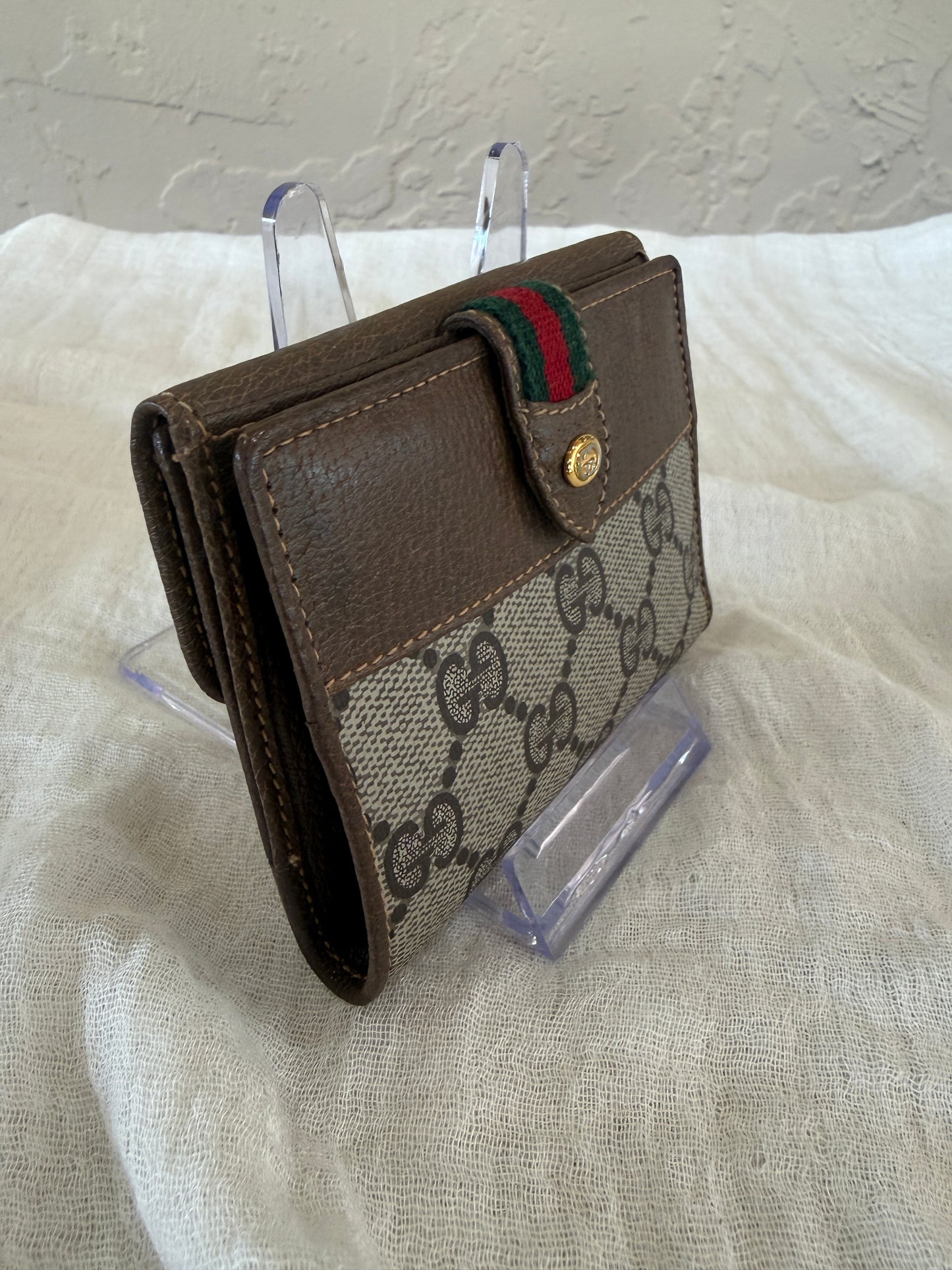 Gucci GG Supreme Ophidia Bi-Fold Wallet with Web Stripe and Snap Closure