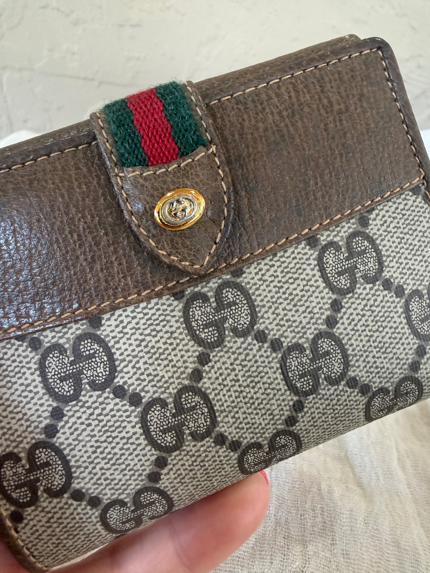 Gucci GG Supreme Ophidia Bi-Fold Wallet with Web Stripe and Snap Closure