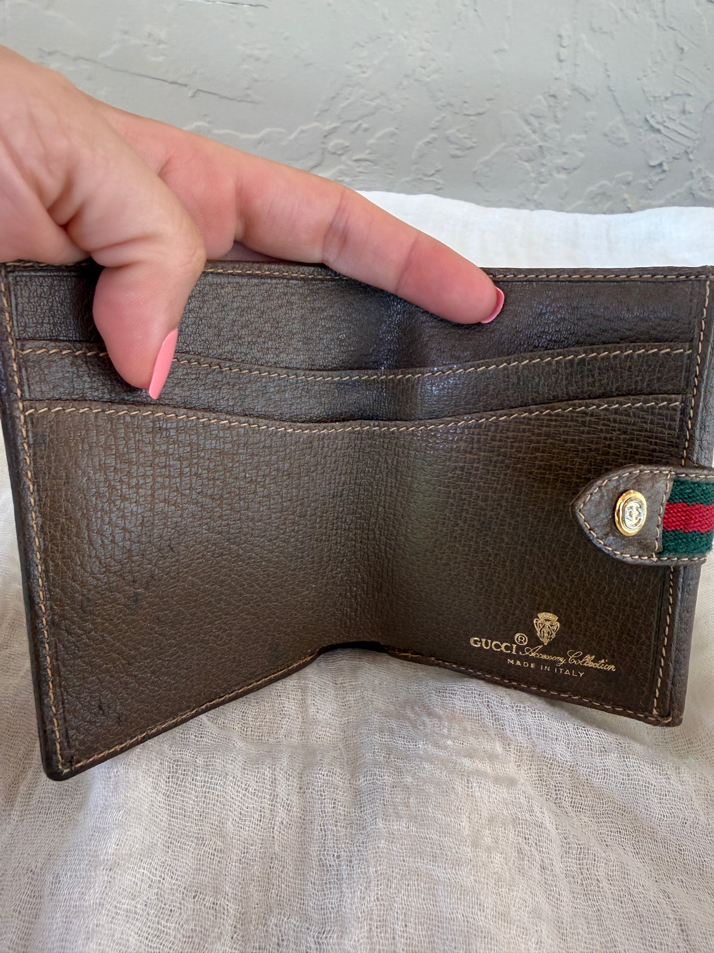 Gucci GG Supreme Ophidia Bi-Fold Wallet with Web Stripe and Snap Closure