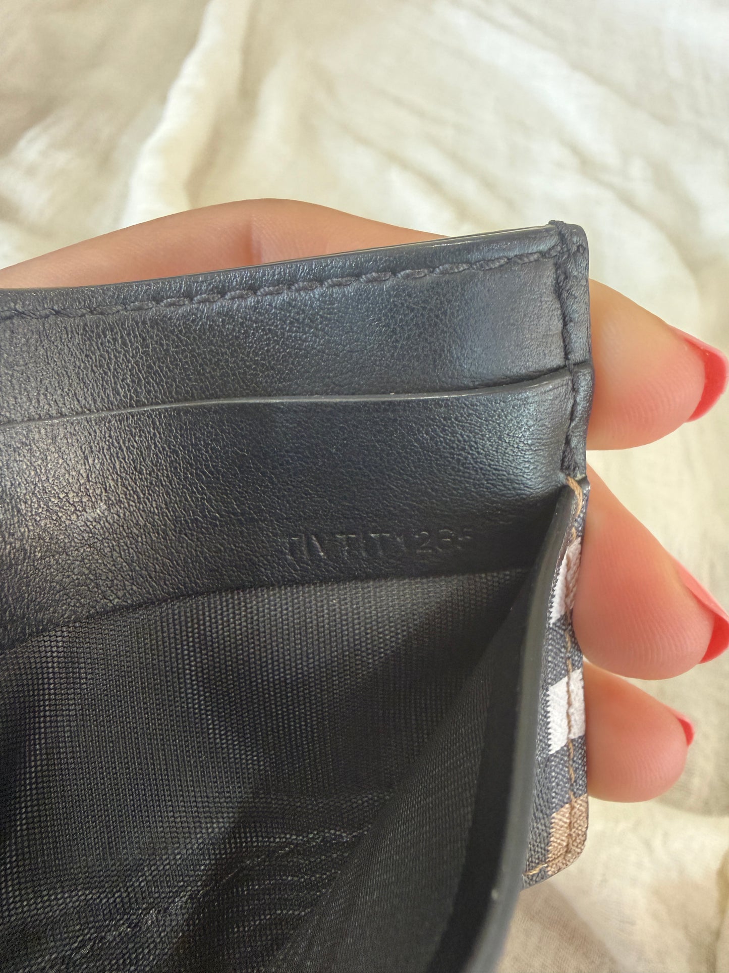 Burberry Vintage Check Card Holder with Black Leather Trim