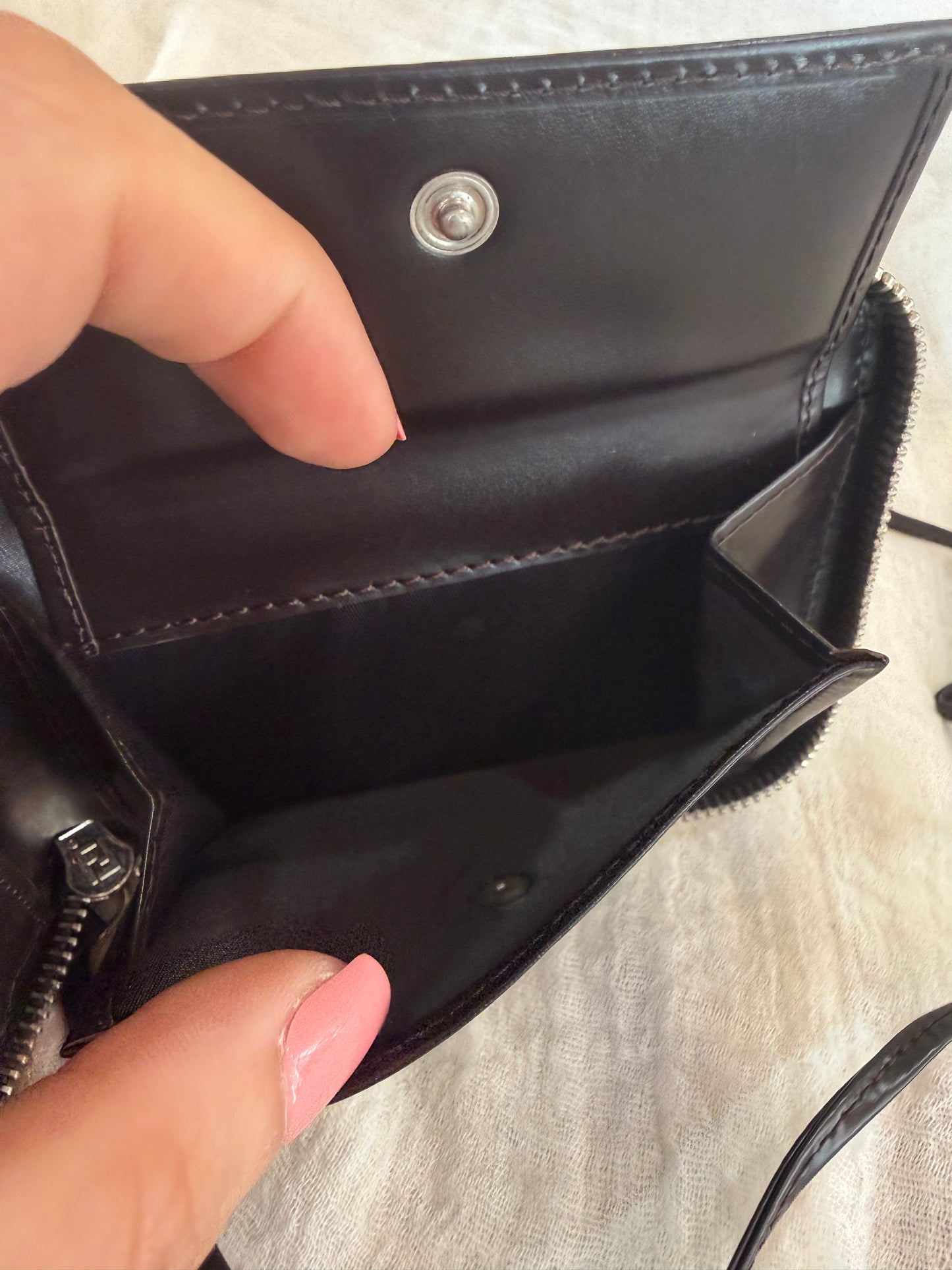 Fendi Zucca Canvas Brown and Black Zippered Wallet with Leather Strap