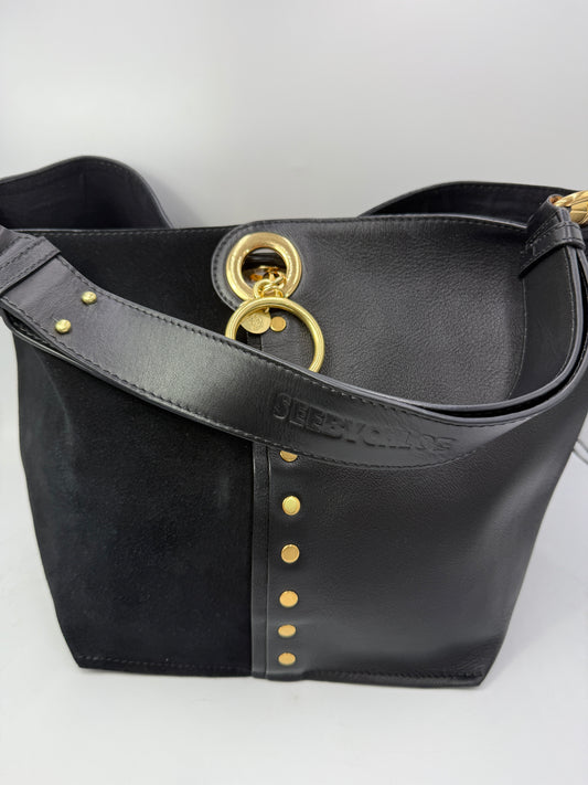 Chloe Black Suede Leather Shoulder Bag Tote