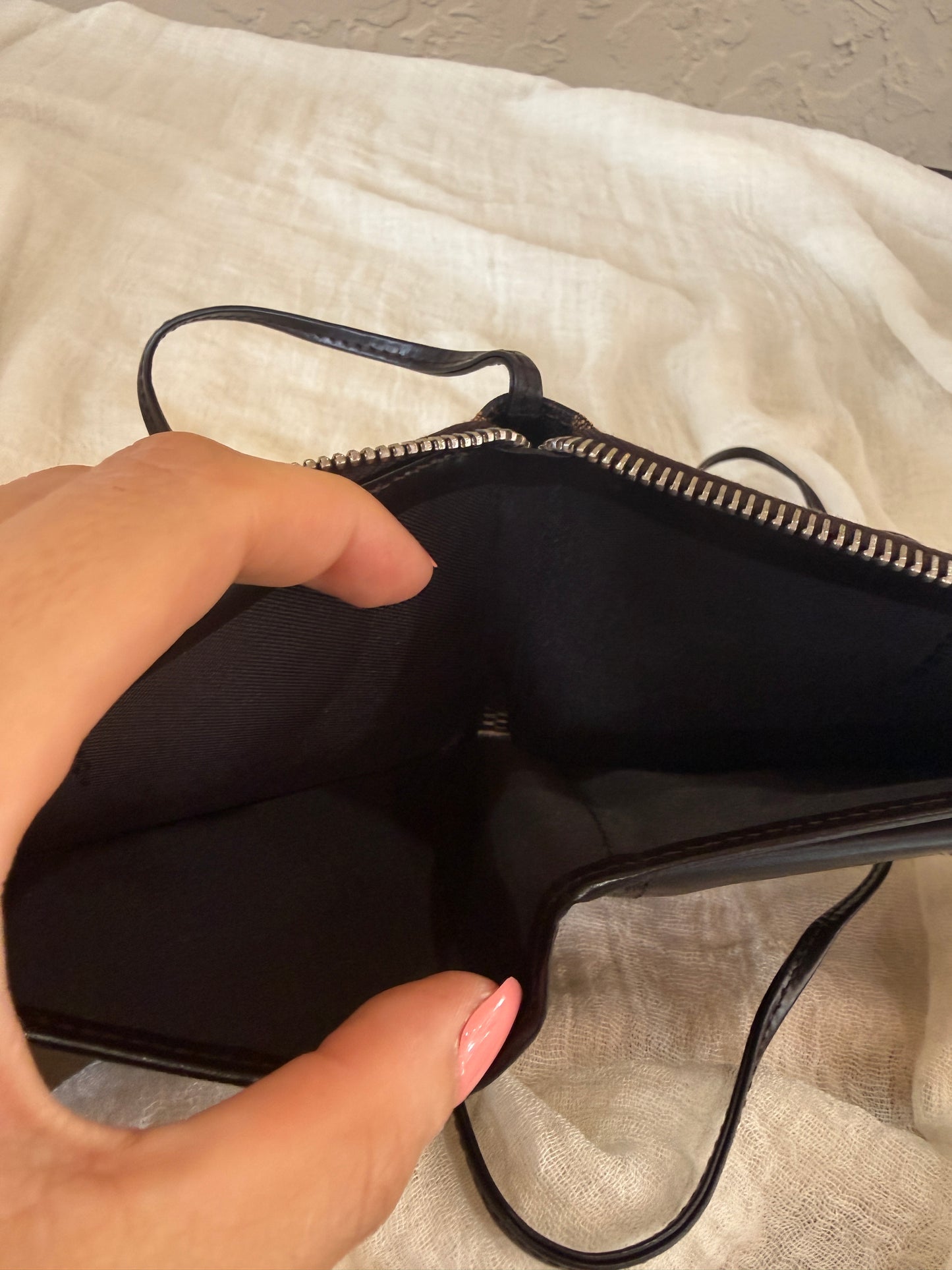 Fendi Zucca Canvas Brown and Black Zippered Wallet with Leather Strap