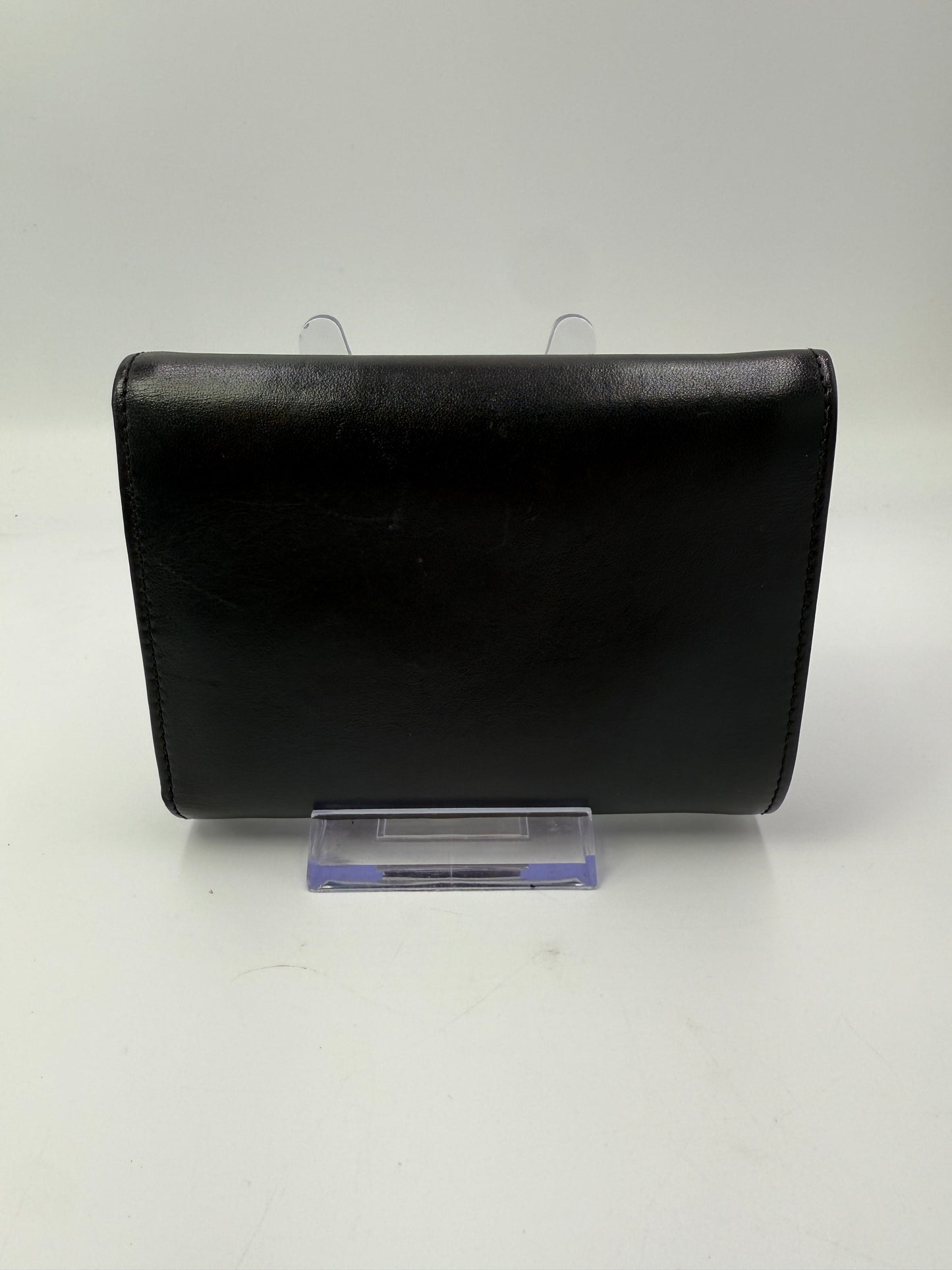 Fendi Black Leather Compact Trifold Wallet with Box