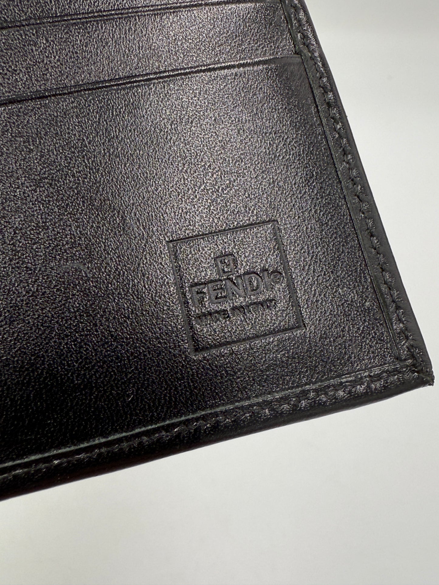 Fendi Black Leather Compact Trifold Wallet with Box