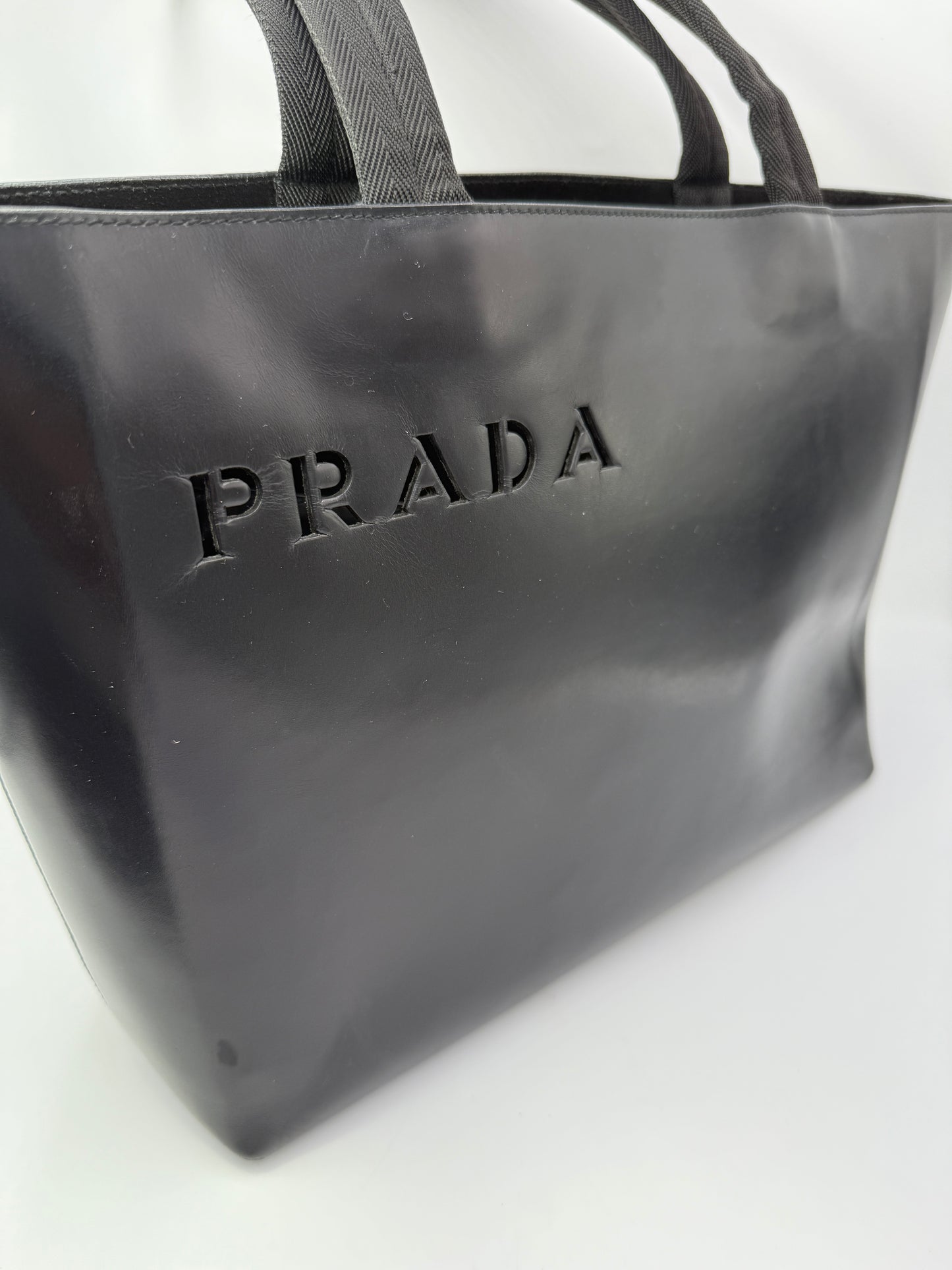 Prada Black Leather Cutout Tote with Pouch
