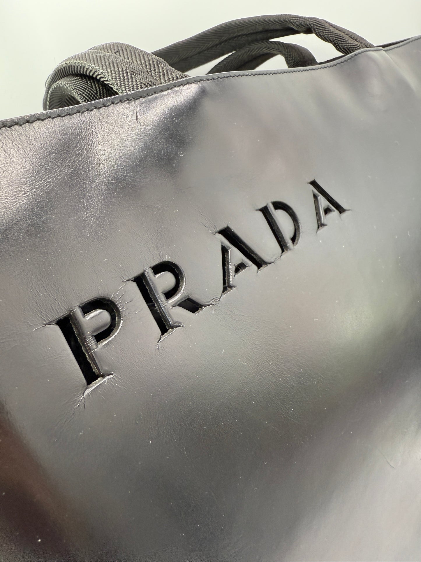 Prada Black Leather Cutout Tote with Pouch