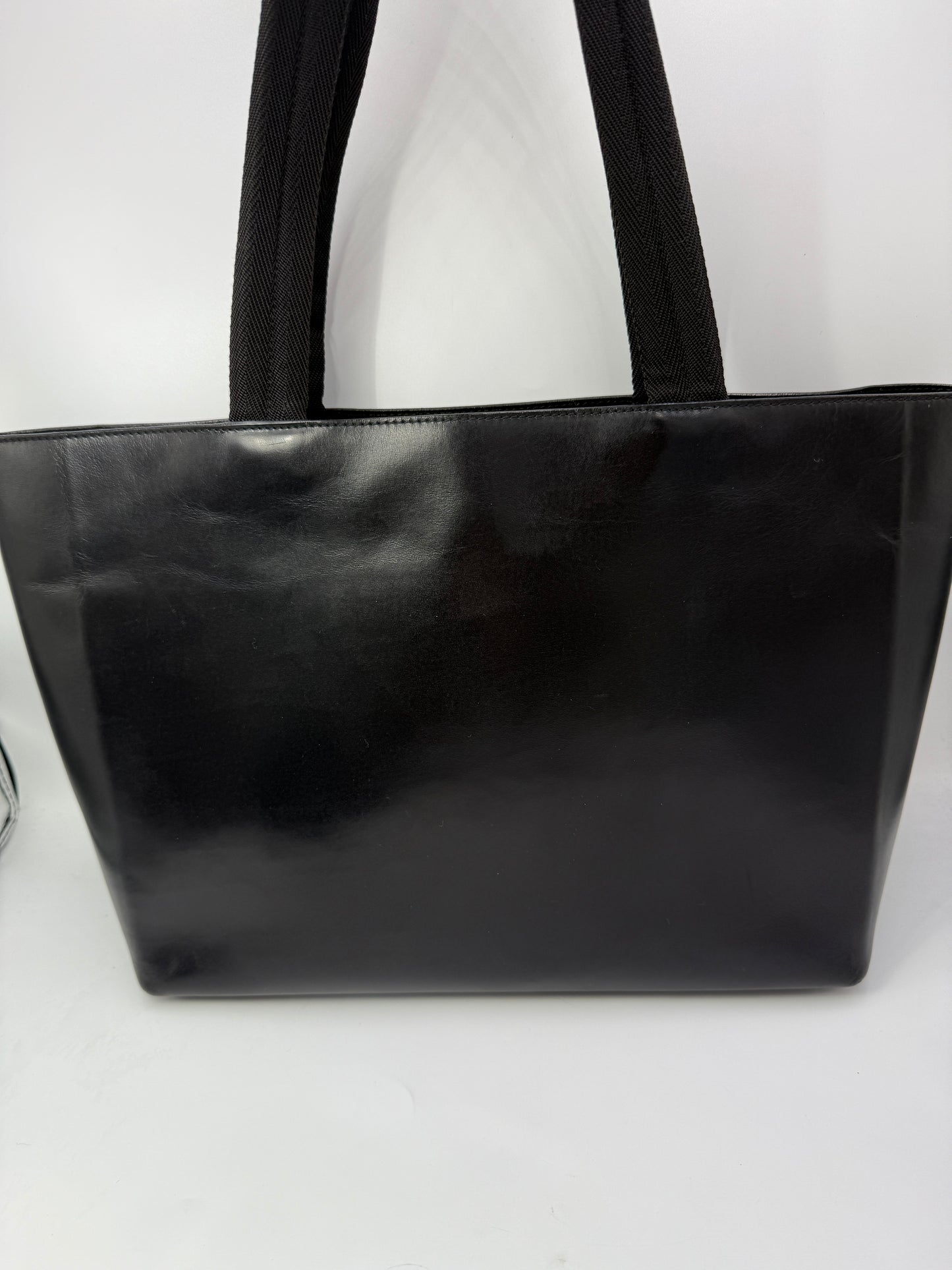 Prada Black Leather Cutout Tote with Pouch
