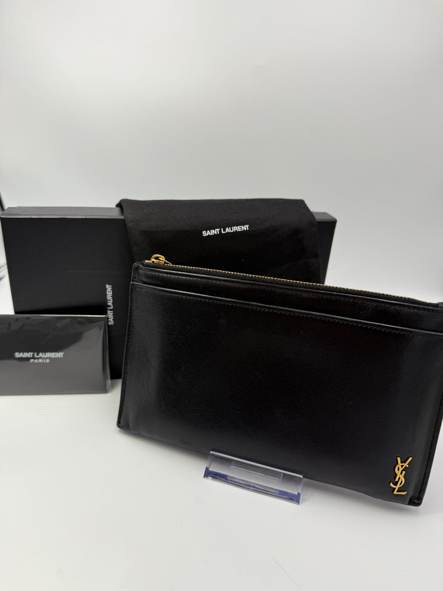 Yves Saint Laurent Black Leather Clutch Full Inclusion
