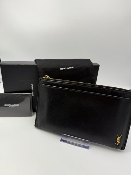Yves Saint Laurent Black Leather Clutch Full Inclusion