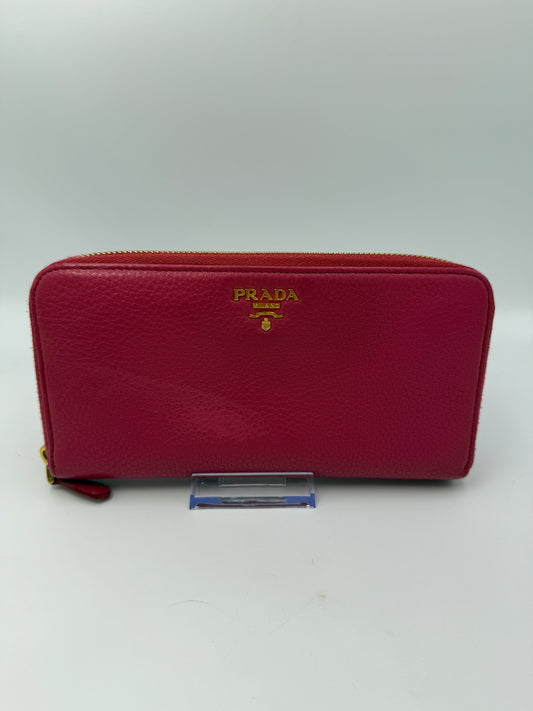 Prada Fuschia Pink Pebbled Leather Long Zippy Wallet