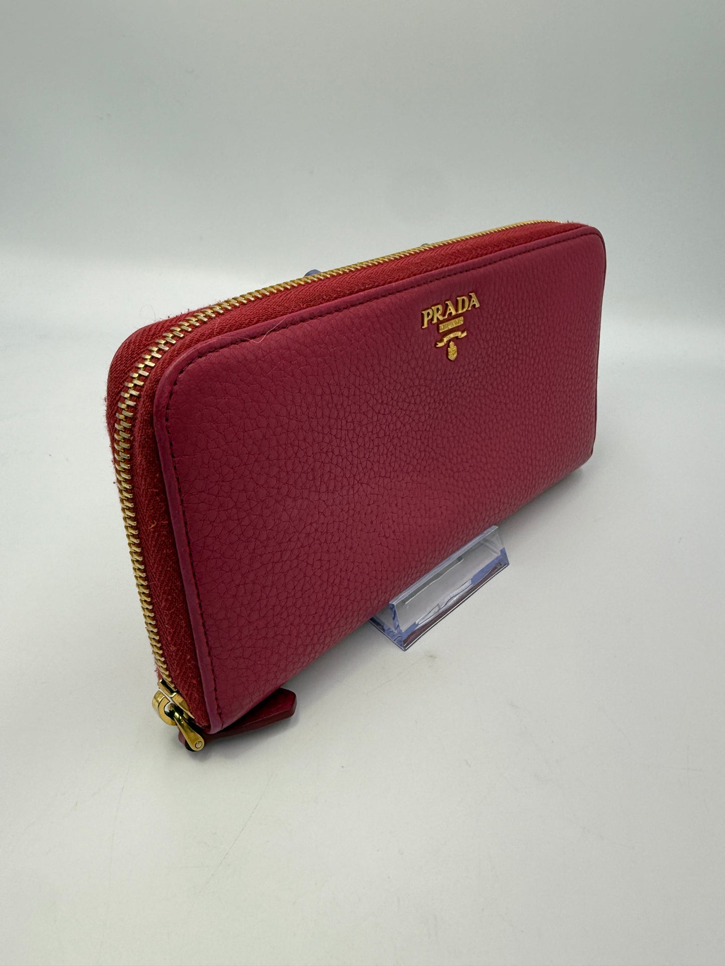 Prada Fuschia Pink Pebbled Leather Long Zippy Wallet