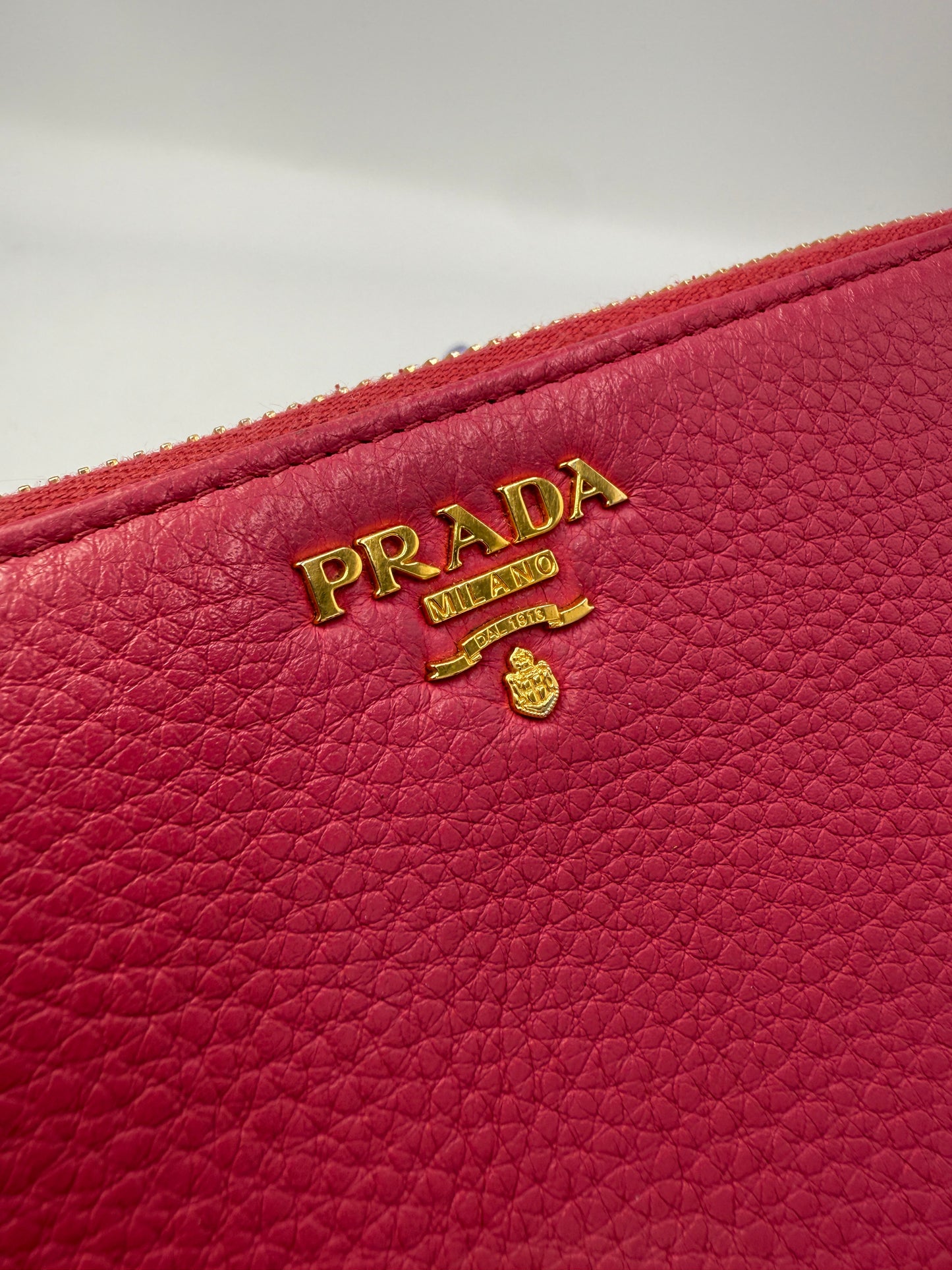 Prada Fuschia Pink Pebbled Leather Long Zippy Wallet
