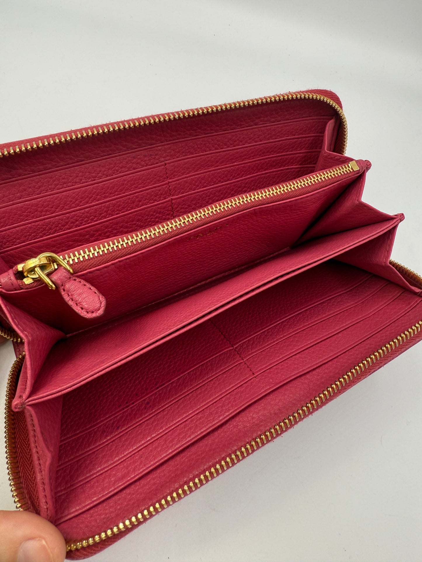Prada Fuschia Pink Pebbled Leather Long Zippy Wallet