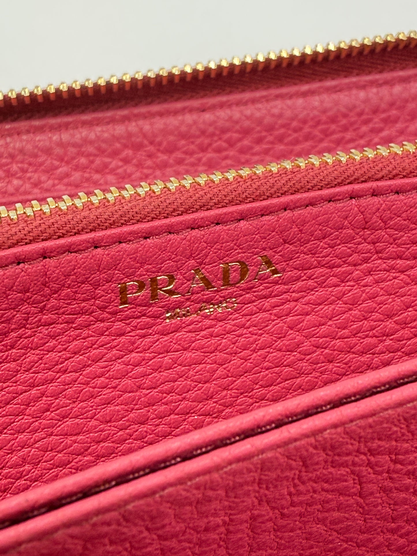 Prada Fuschia Pink Pebbled Leather Long Zippy Wallet