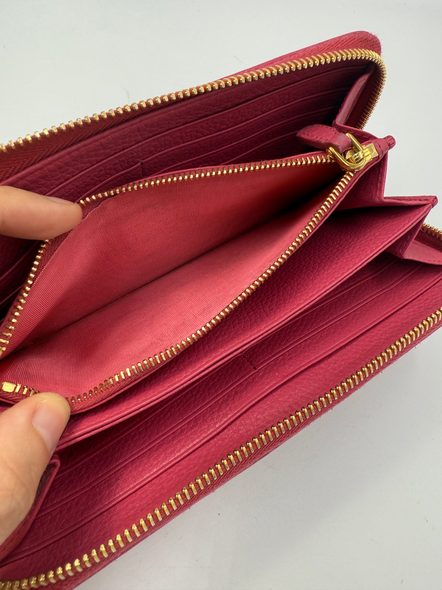 Prada Fuschia Pink Pebbled Leather Long Zippy Wallet