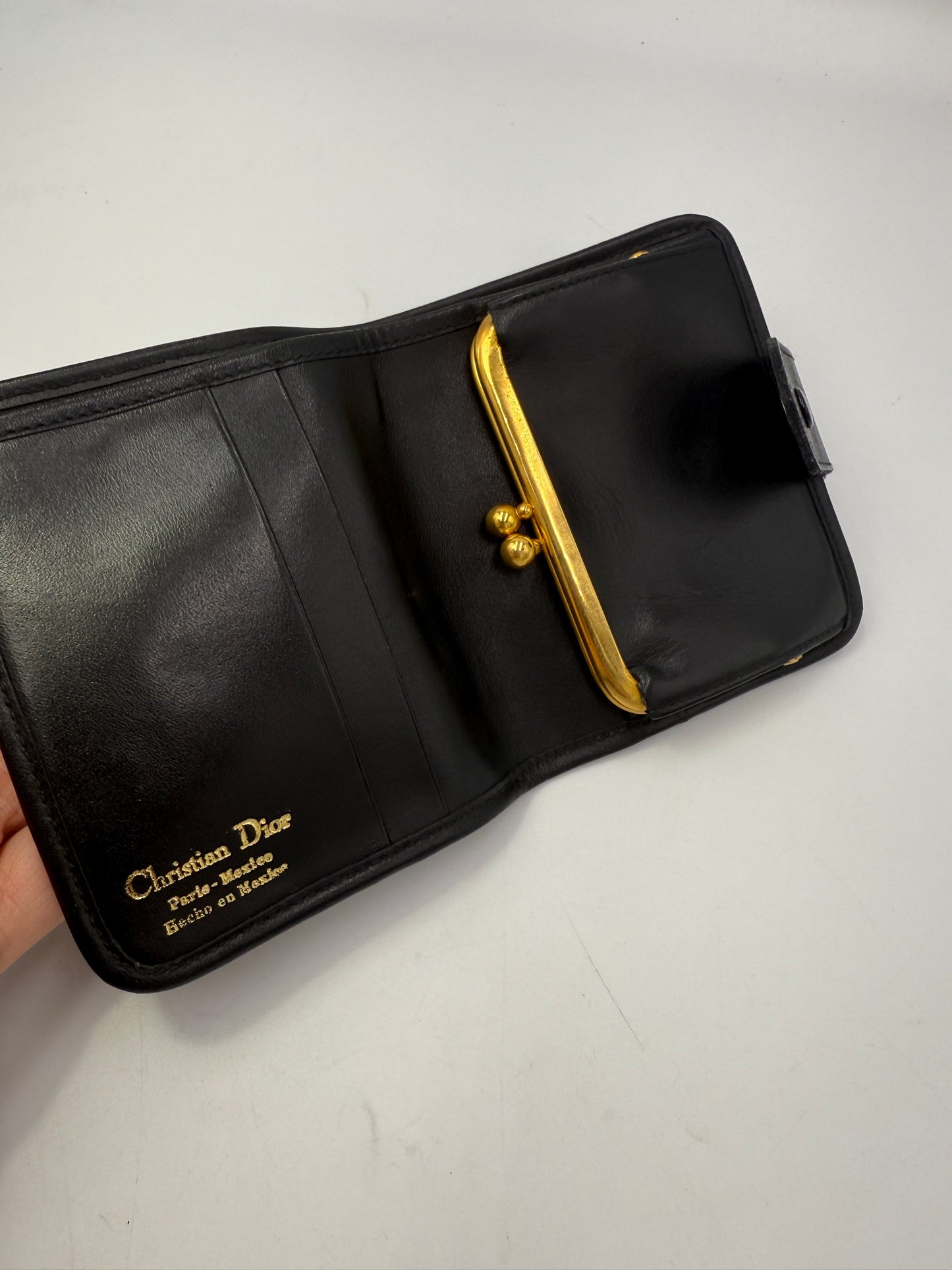 Rare Dior Black and Beige Trotter Compact Wallet Kisslock