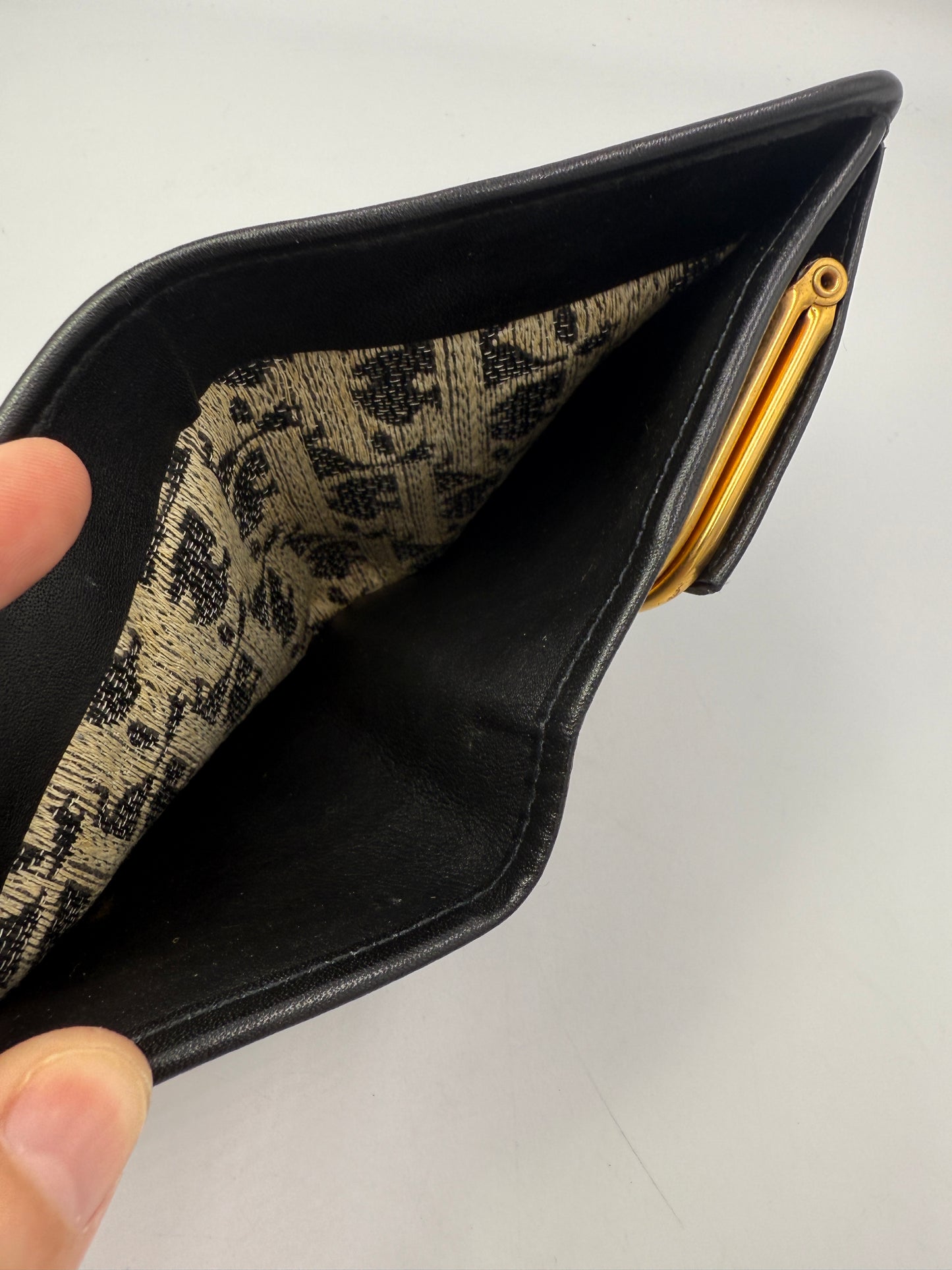 Rare Dior Black and Beige Trotter Compact Wallet Kisslock