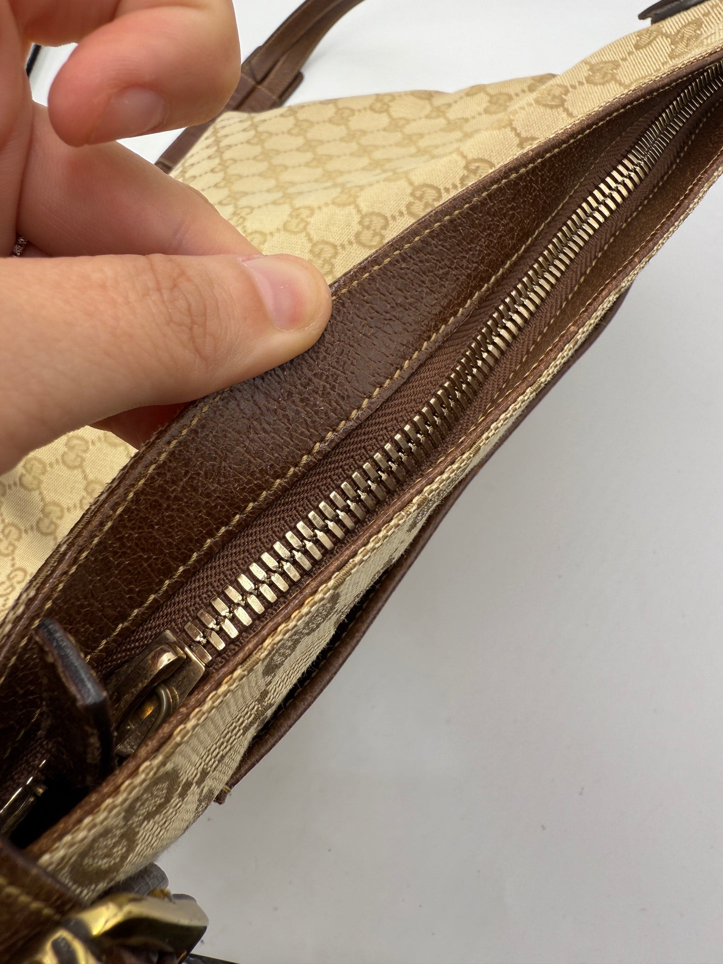 Gucci Guccissima Beige Canvas Crossbody Bag