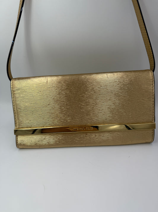 Michael Kors Gold Leather Clutch Crossbody Bag