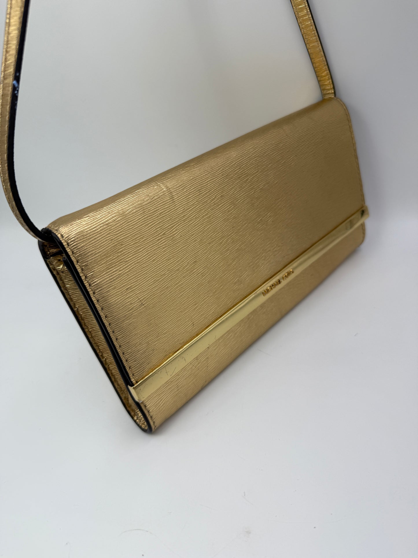Michael Kors Gold Leather Clutch Crossbody Bag