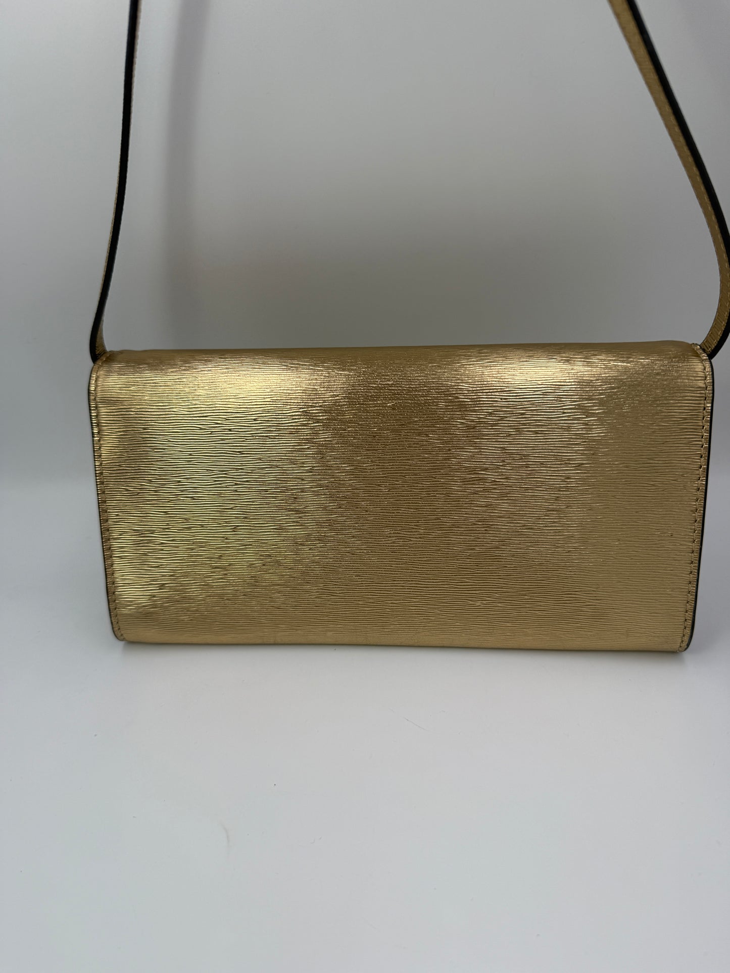 Michael Kors Gold Leather Clutch Crossbody Bag