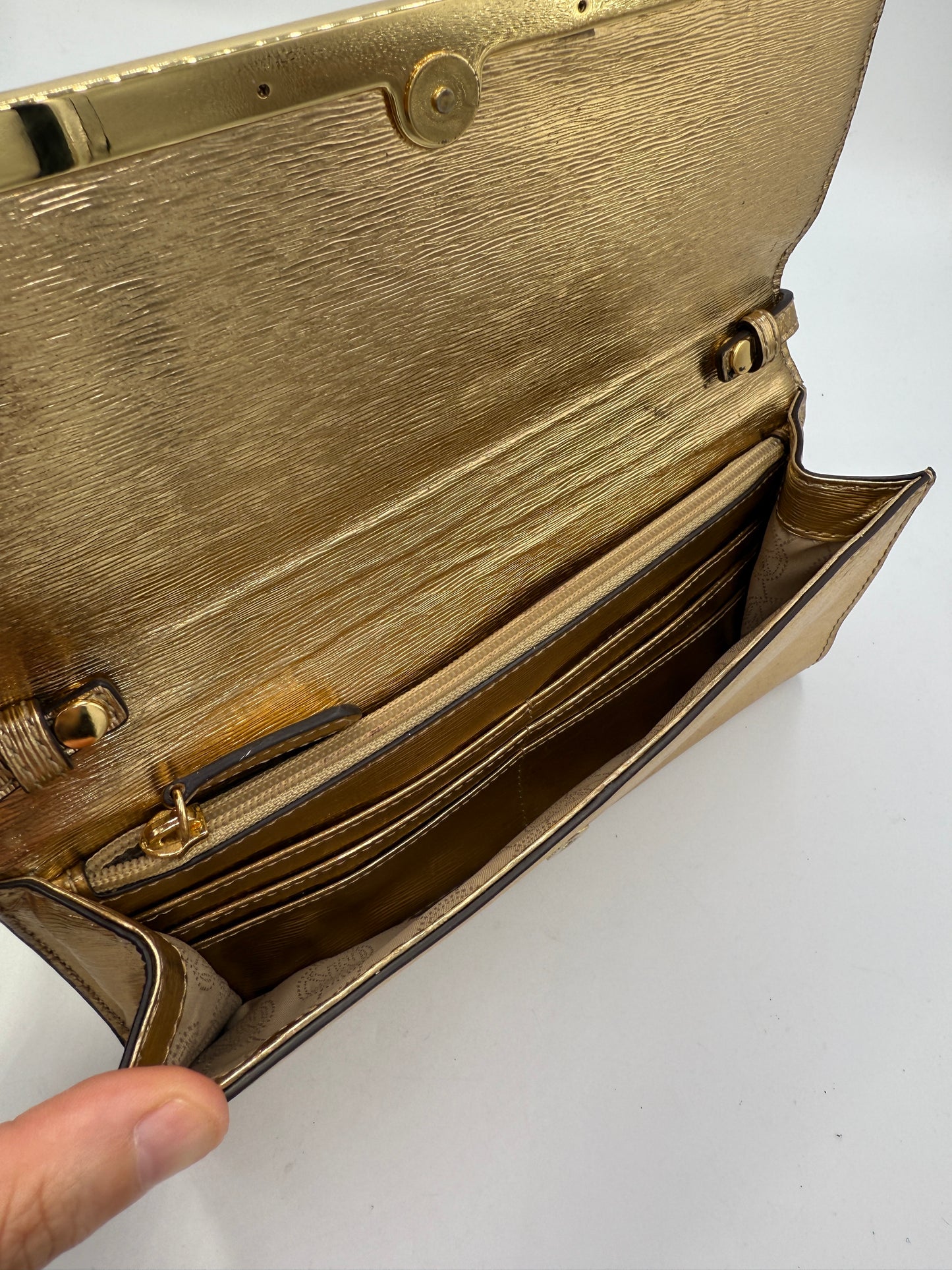 Michael Kors Gold Leather Clutch Crossbody Bag